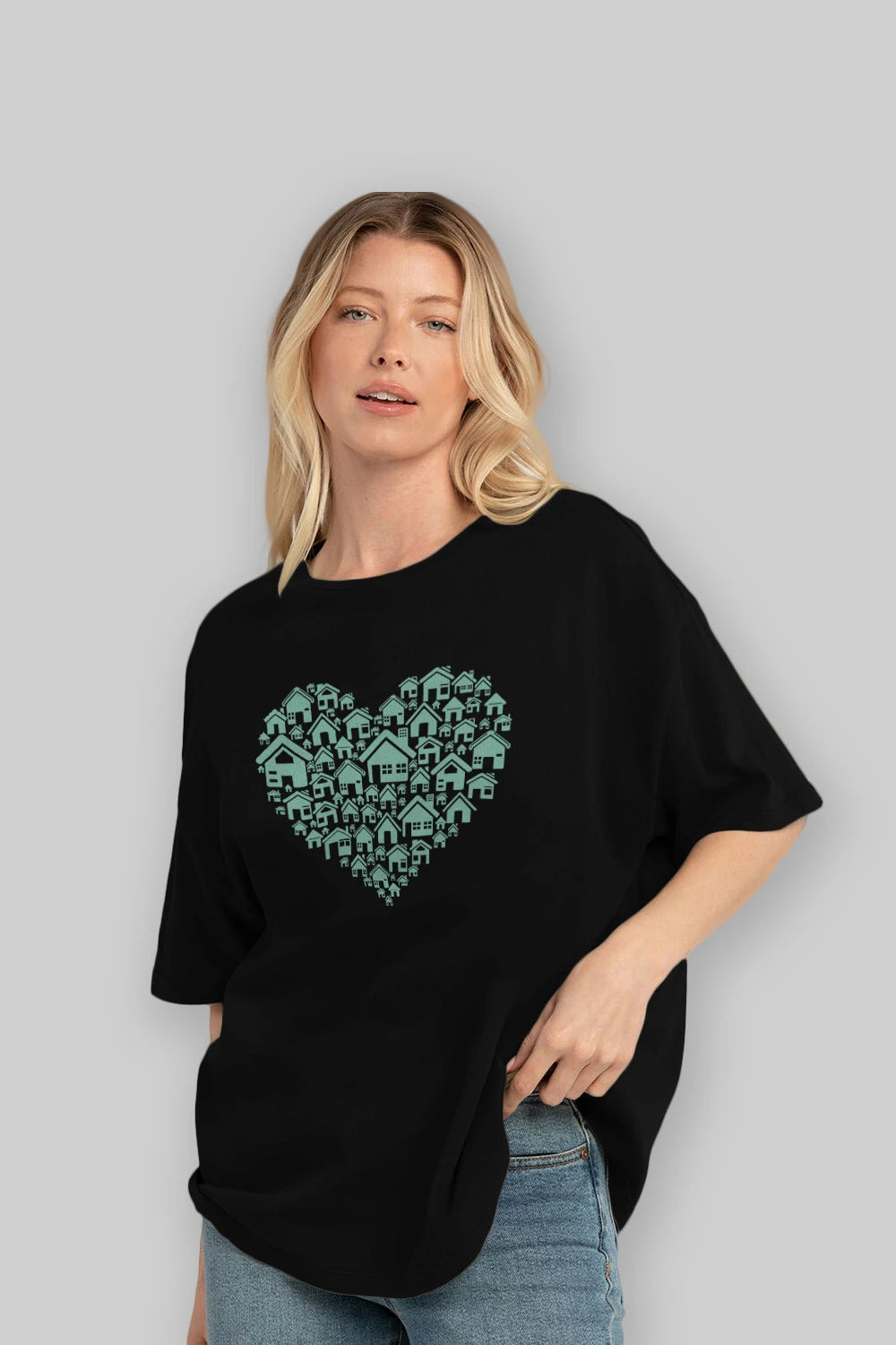 Home Heart Ön Baskılı Oversize t-shirt %100 pamuk Erkek Kadın Unisex