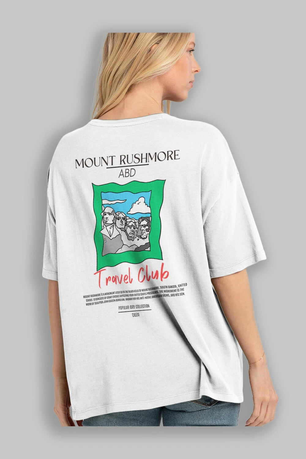 Mount Rushmore ABD Arka Baskılı Oversize t-shirt Erkek Kadın Pamuk Bisiklet Yaka tişort