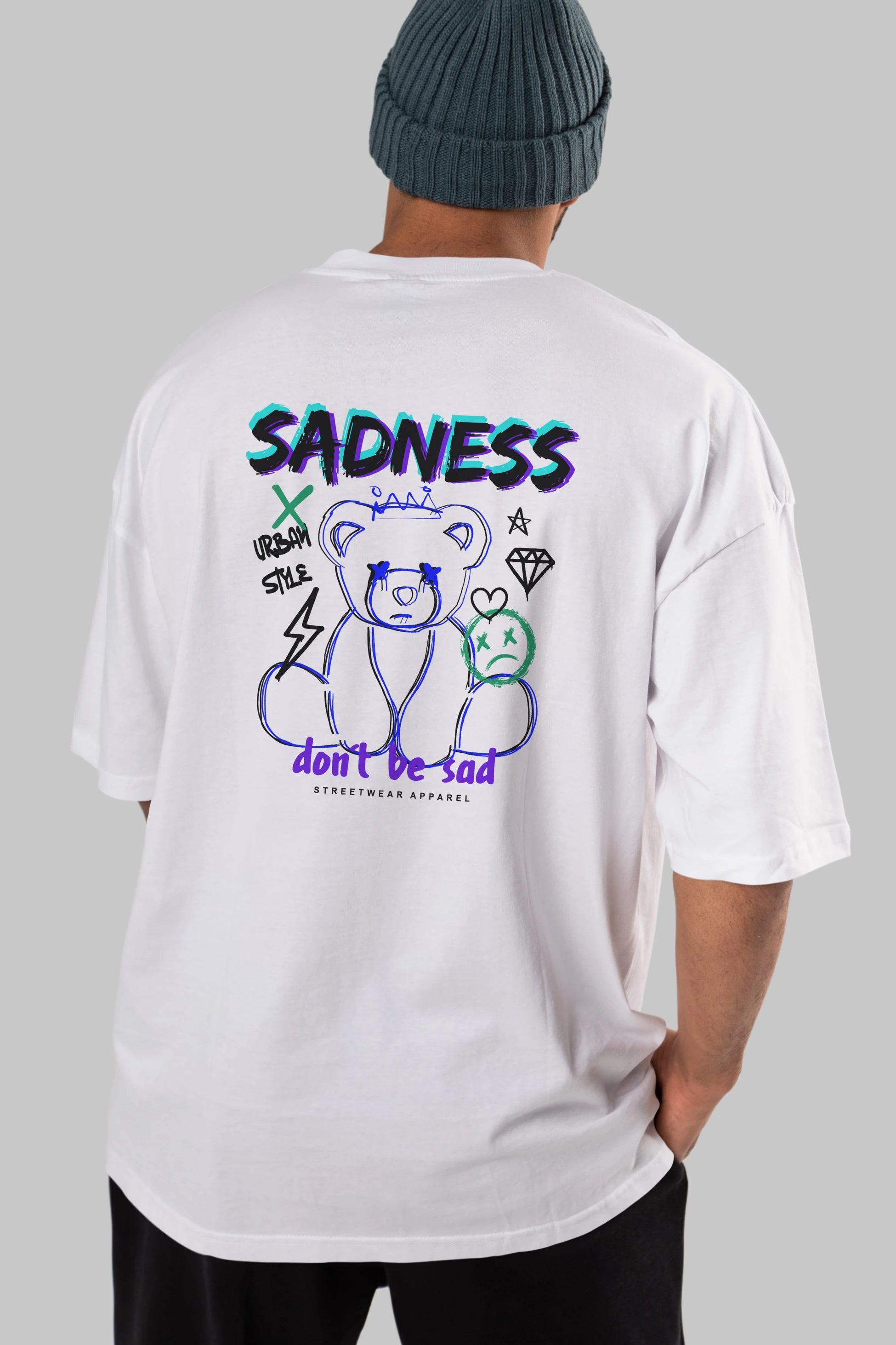 Teddy Bear Sadness Arka Baskılı Oversize t-shirt Erkek Kadın Unisex