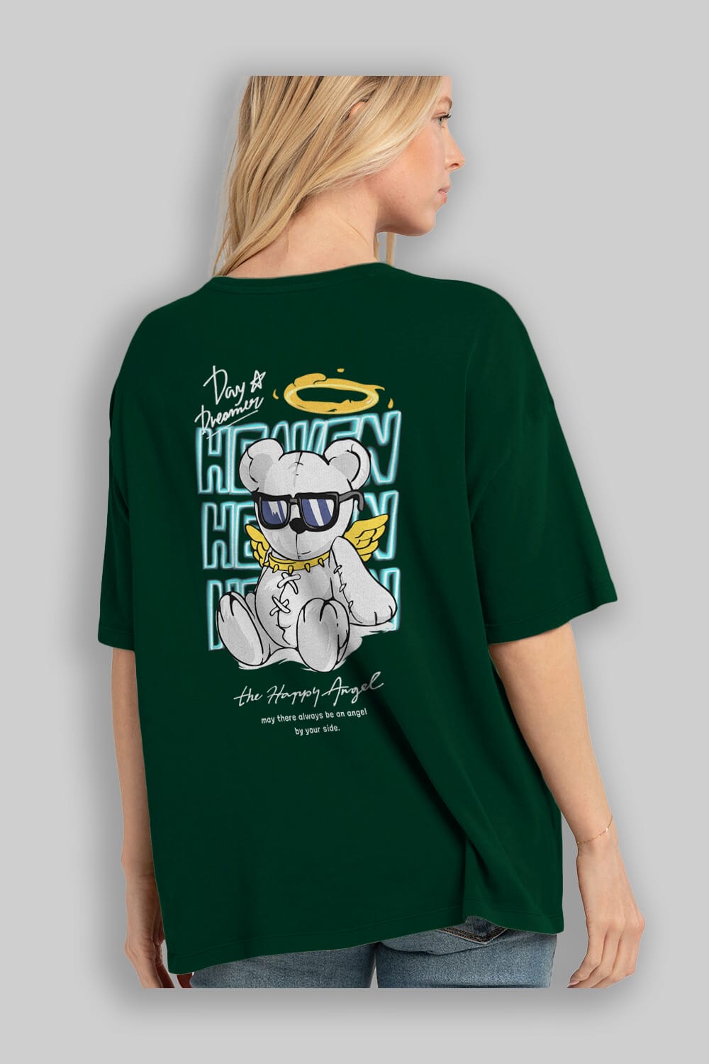Heaven Bear Arka Baskılı Oversize t-shirt Erkek Kadın Unisex