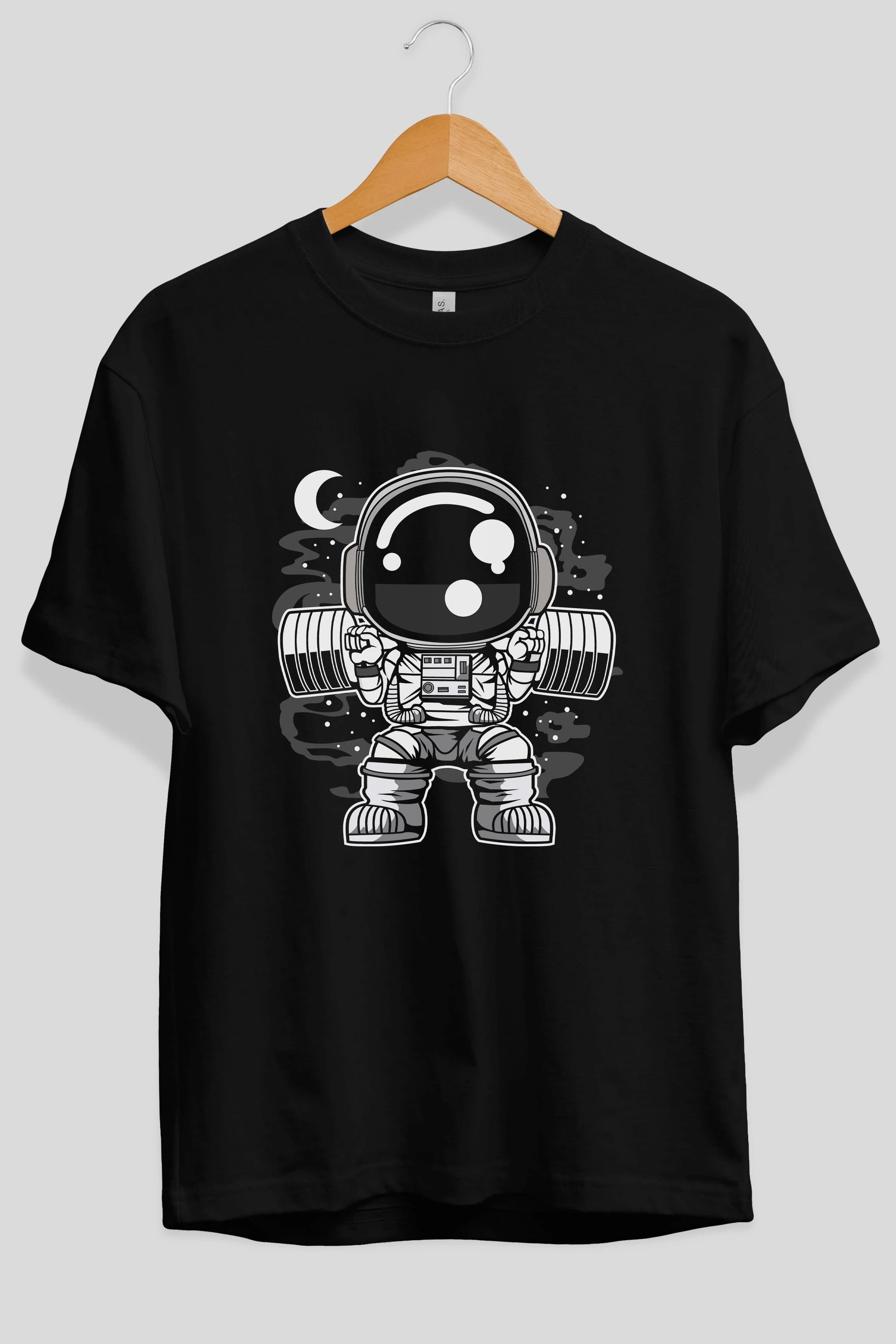 Astronaut Barbell Body Builder Ön Baskılı Oversize t-shirt Erkek Kadın Unisex
