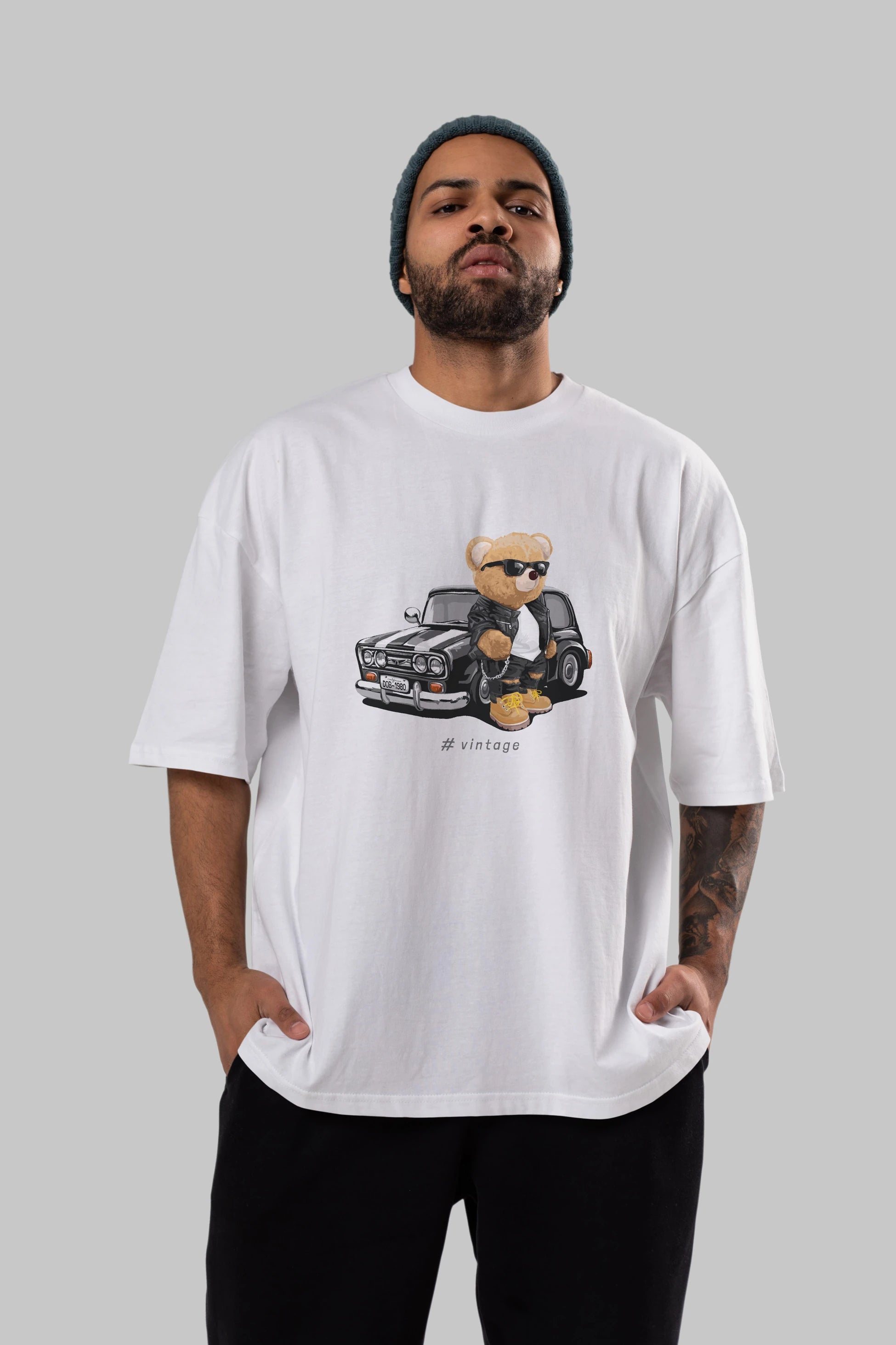 Teddy Bear Vintage Ön Baskılı Oversize t-shirt Erkek Kadın Unisex %100 Pamuk