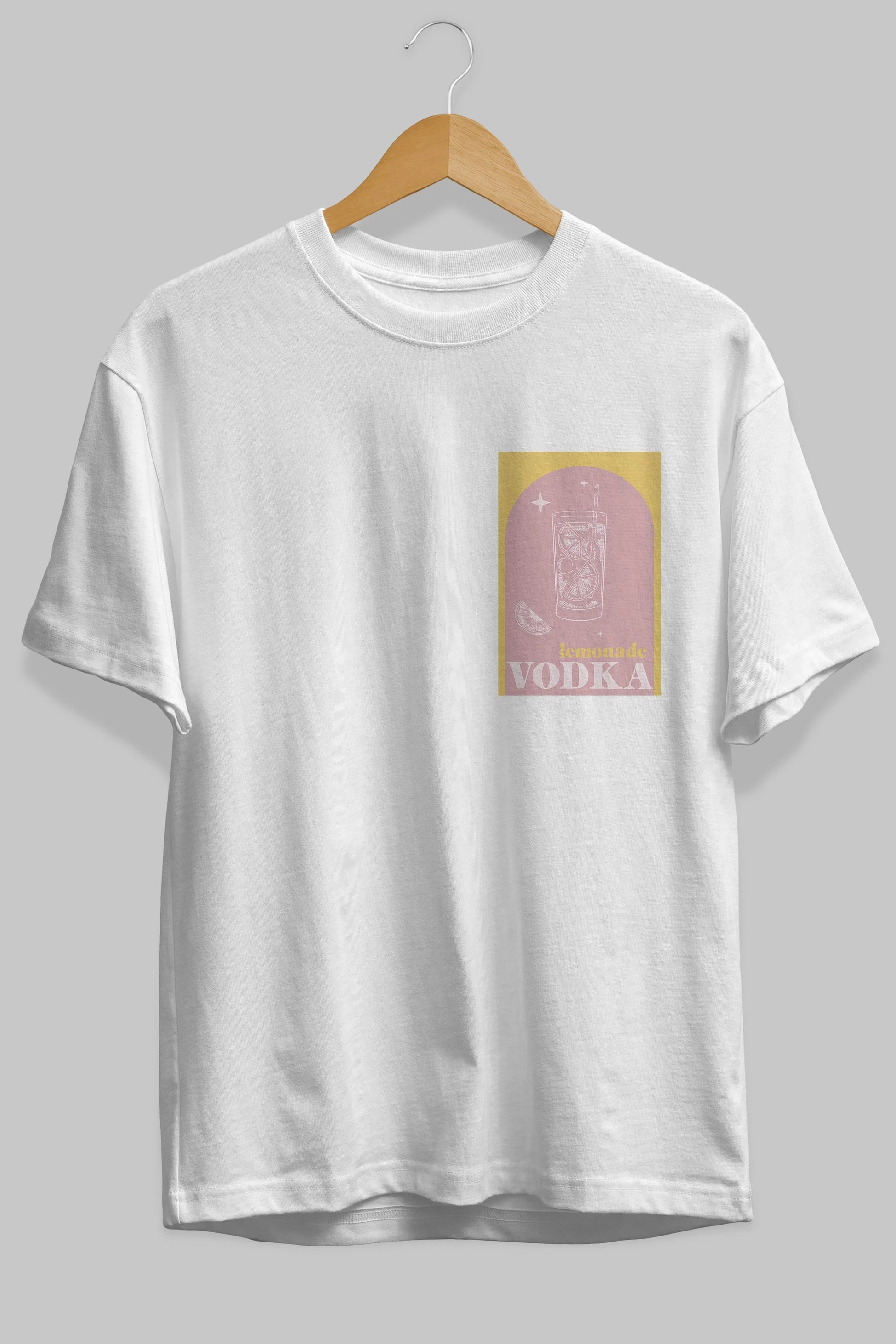 Vodka Limon Ön Sol Baskılı Oversize t-shirt Erkek Kadın Unisex %100 Pamuk Bisiklet Yaka tişort