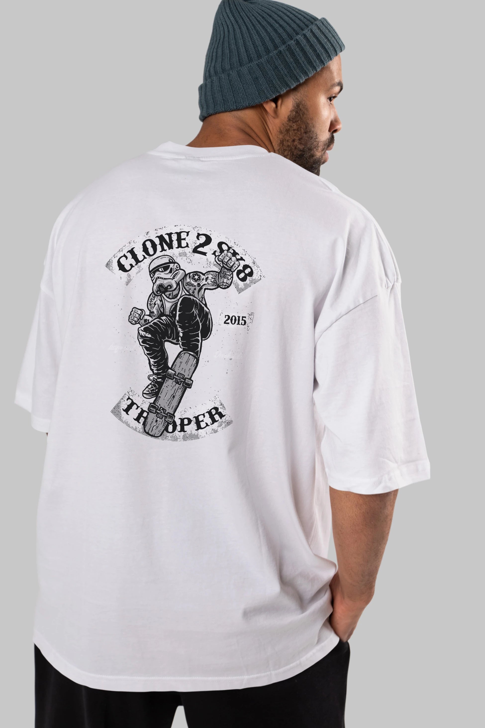 Clone 2 Sk8 Arka Baskılı Oversize t-shirt Erkek Kadın Unisex %100 Pamuk