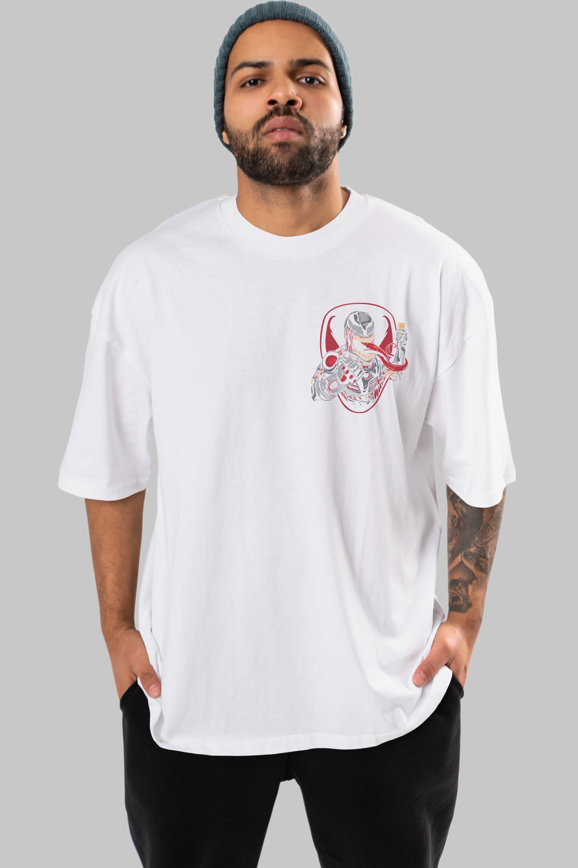 Venom (17) Ön Sol Baskılı Oversize t-shirt Erkek Kadın Unisex %100 Pamuk Bisiklet Yaka tişort