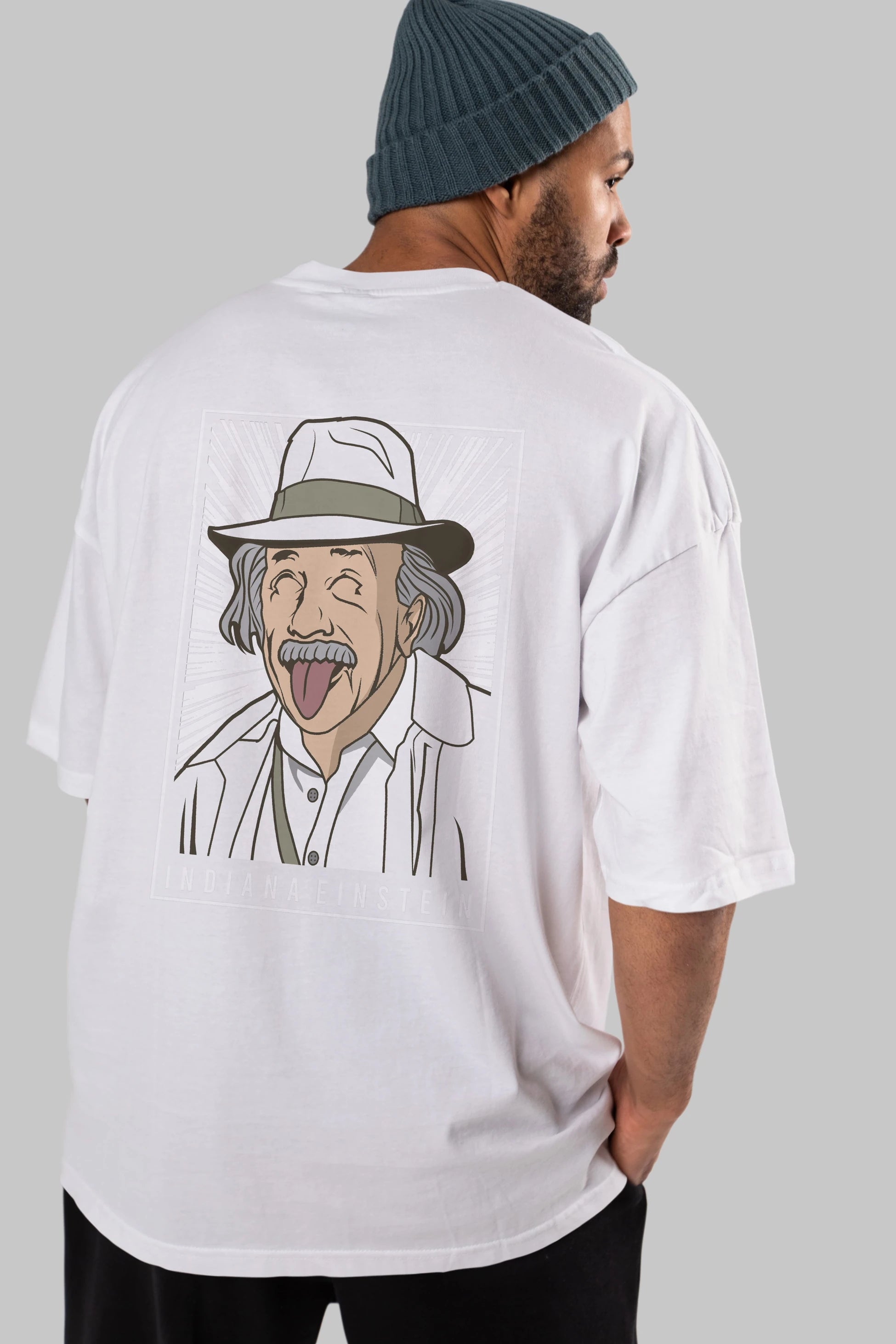 Indiana Jones Einstein Arka Baskılı Oversize t-shirt Erkek Kadın Unisex %100 Pamuk tişort