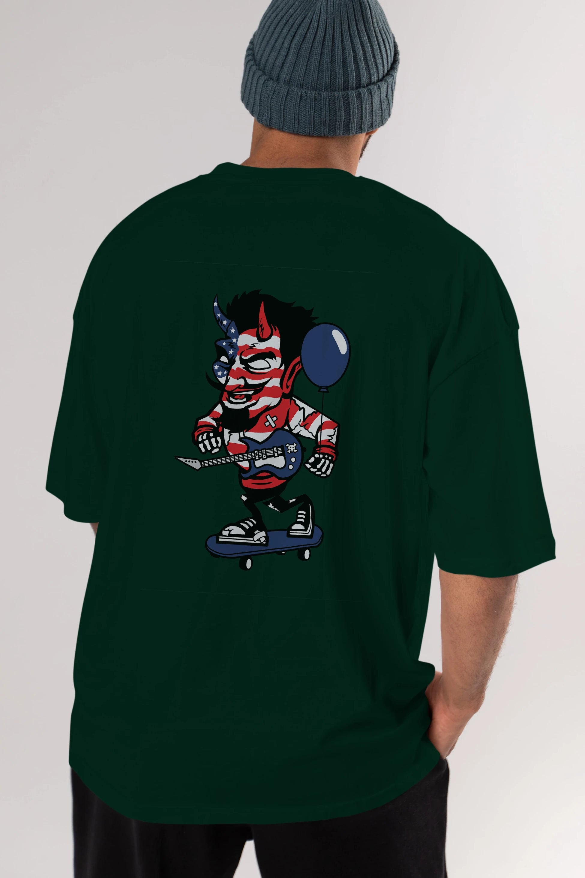 American Devil Skater Arka Baskılı Oversize t-shirt Erkek Kadın Unisex %100 Pamuk tişort