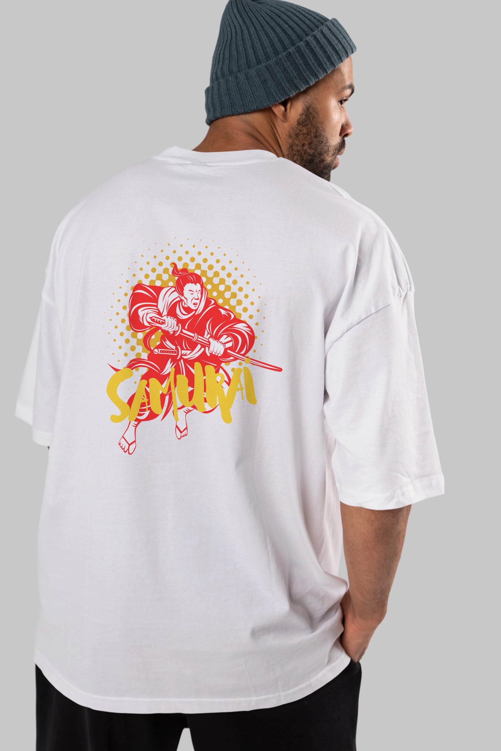 Samurai Arka Baskılı Oversize t-shirt Erkek Kadın Unisex