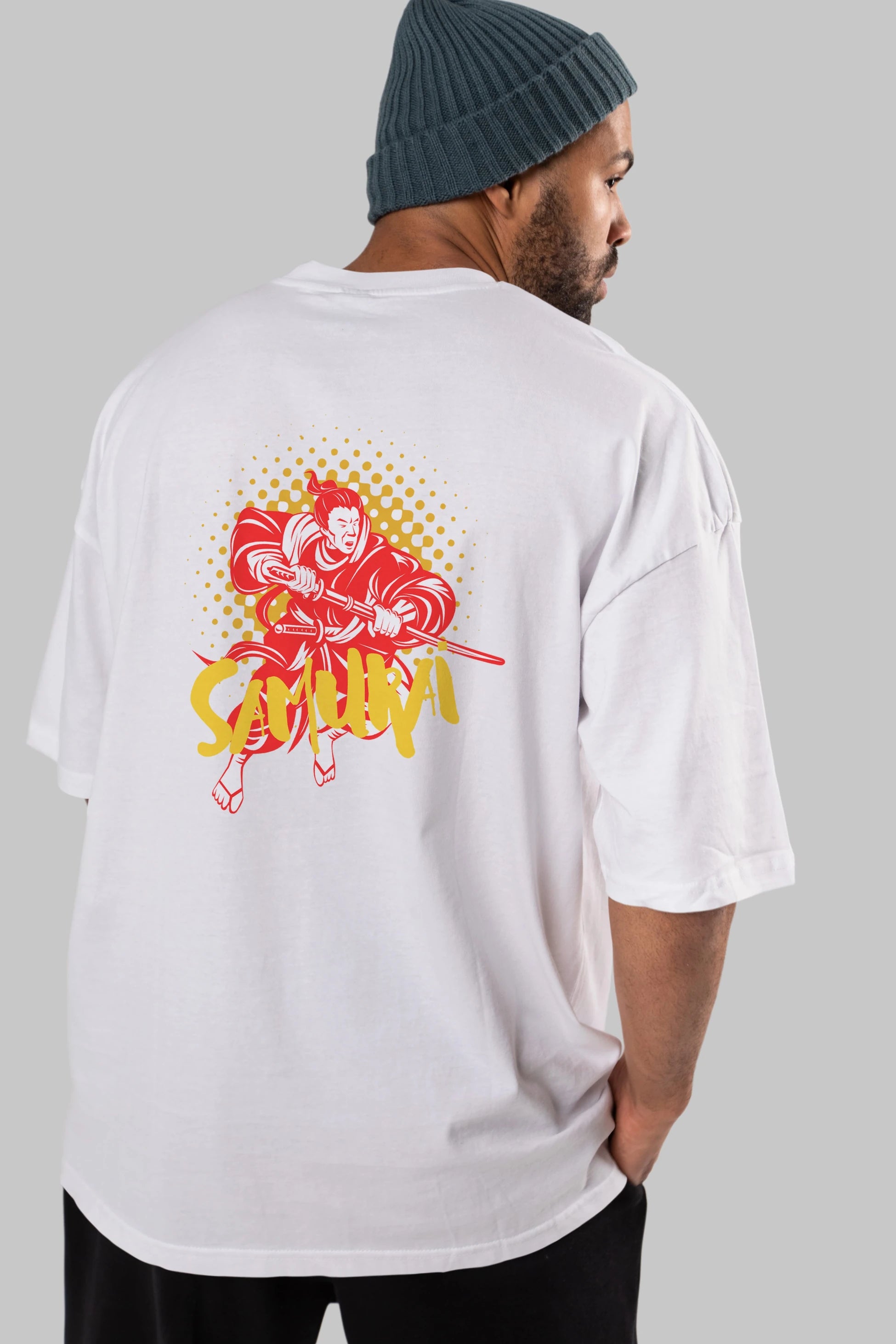 Samurai Arka Baskılı Oversize t-shirt Erkek Kadın Unisex