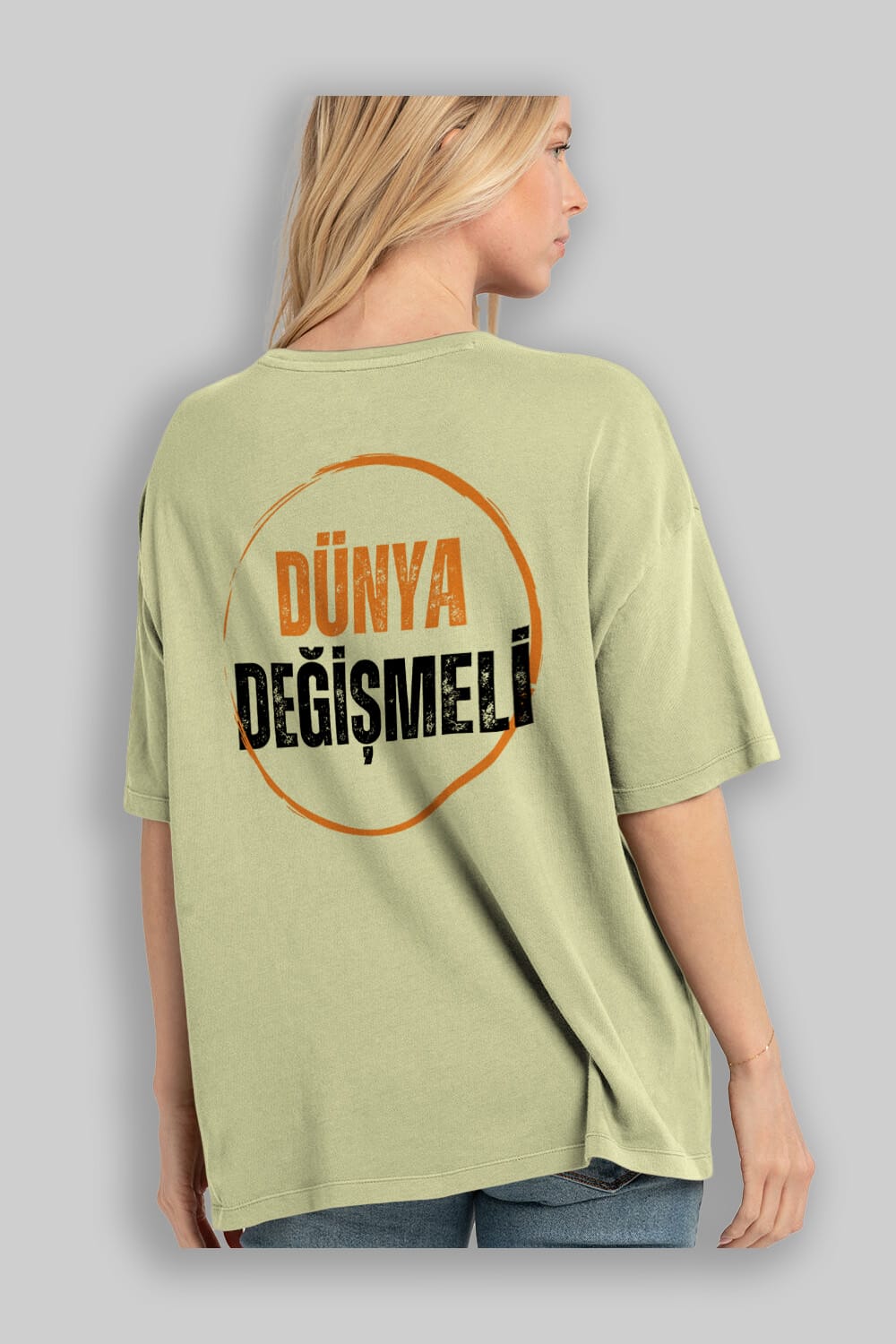 Dünya Değişmeli Yazılı Arka Baskılı Oversize t-shirt Erkek Kadın Unisex