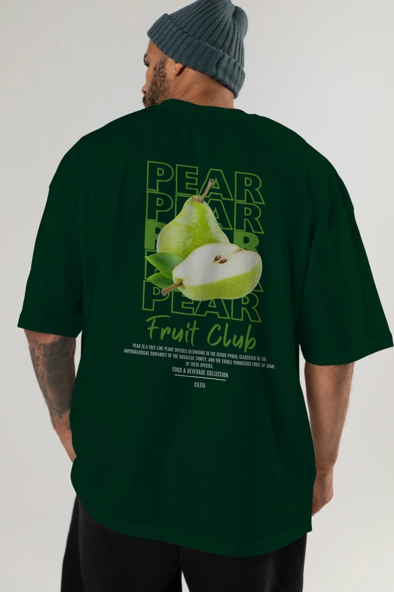 Pear Arka Baskılı Oversize t-shirt Erkek Kadın Pamuk Bisiklet Yaka tişort