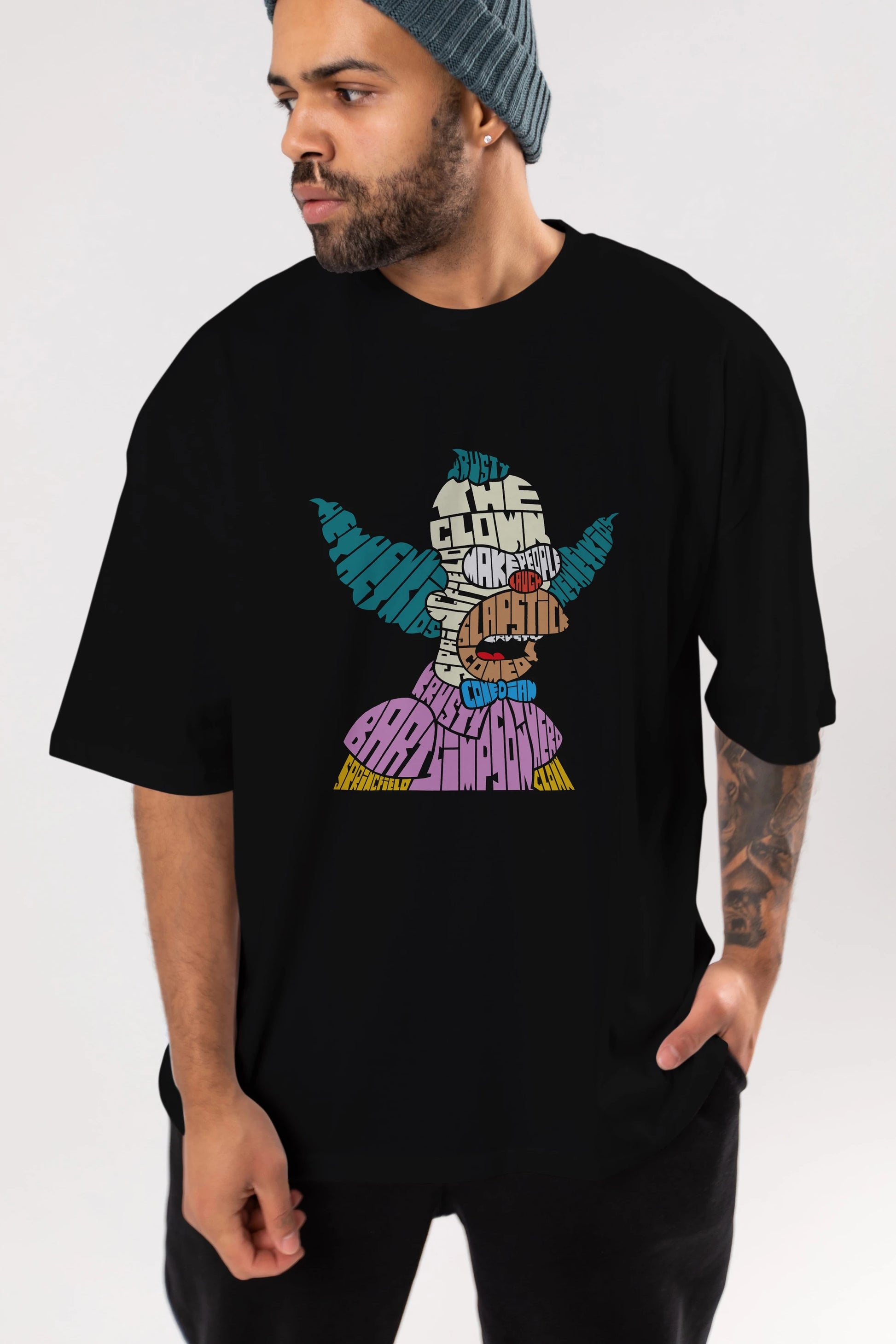 Krusty Clown Ön Baskılı Oversize t-shirt %100 pamuk Erkek Kadın Unisex