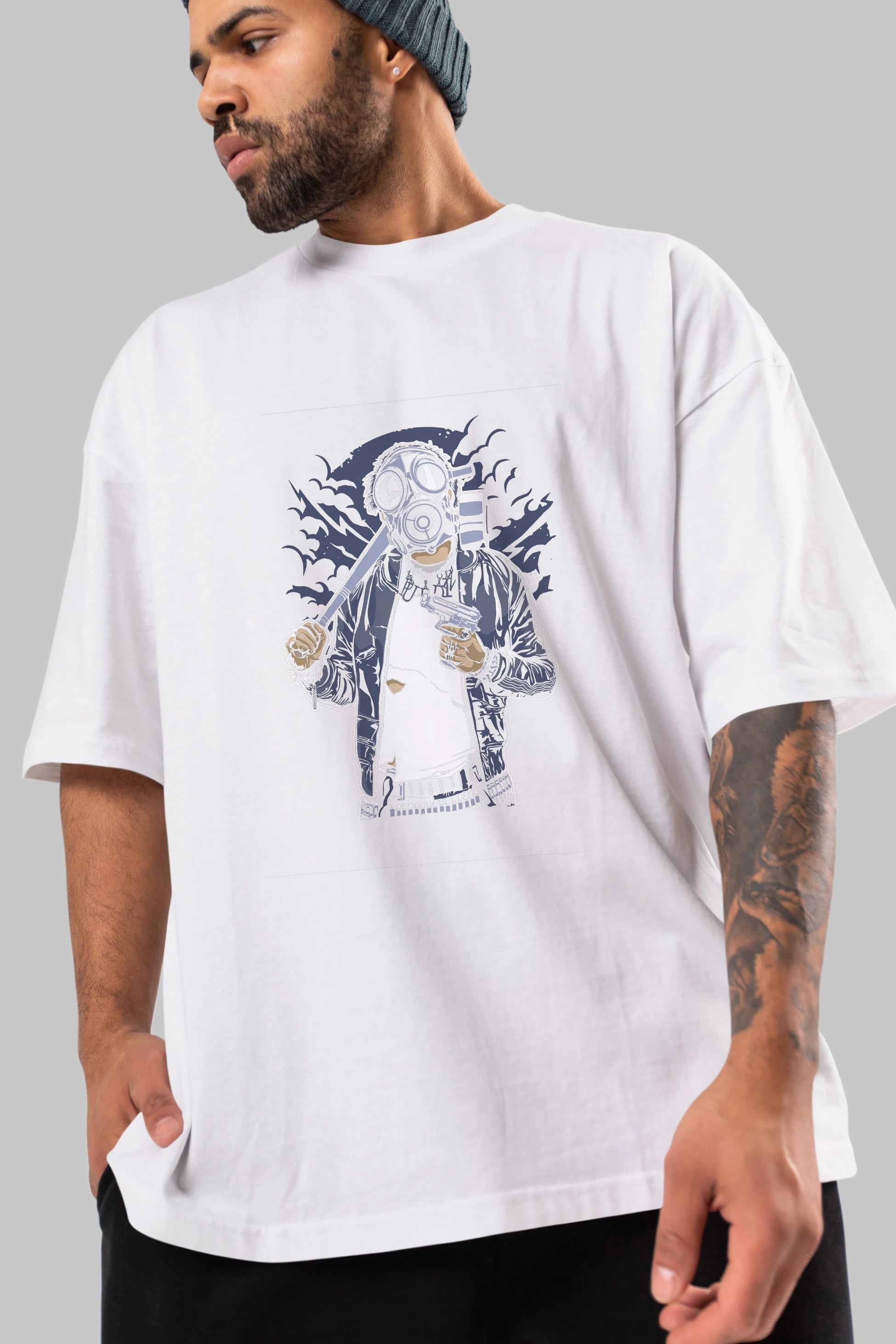 Gasmask Bastard Ön Baskılı Oversize t-shirt Erkek Kadın Unisex %100 Pamuk tişort