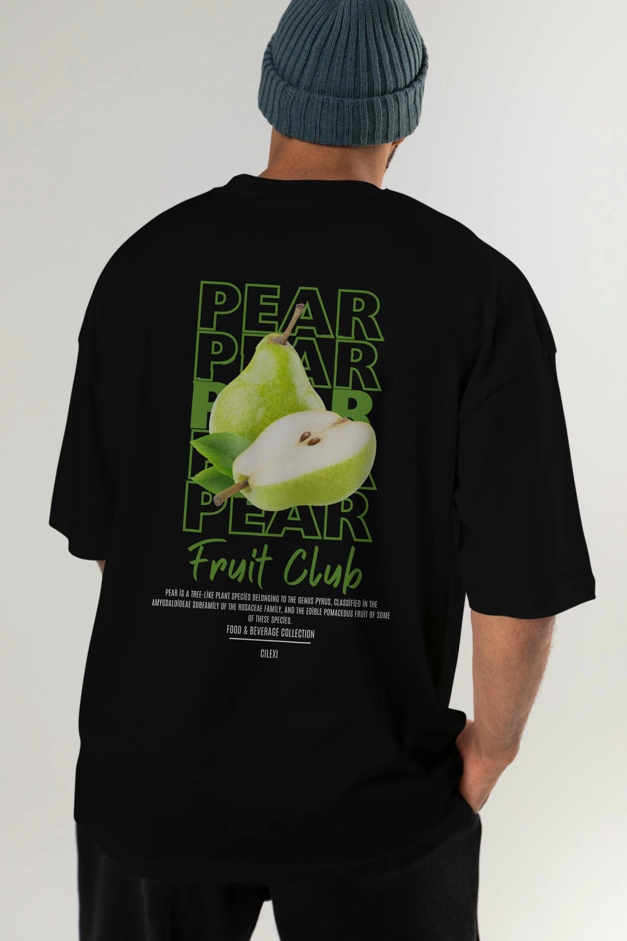 Pear Arka Baskılı Oversize t-shirt Erkek Kadın Pamuk Bisiklet Yaka tişort
