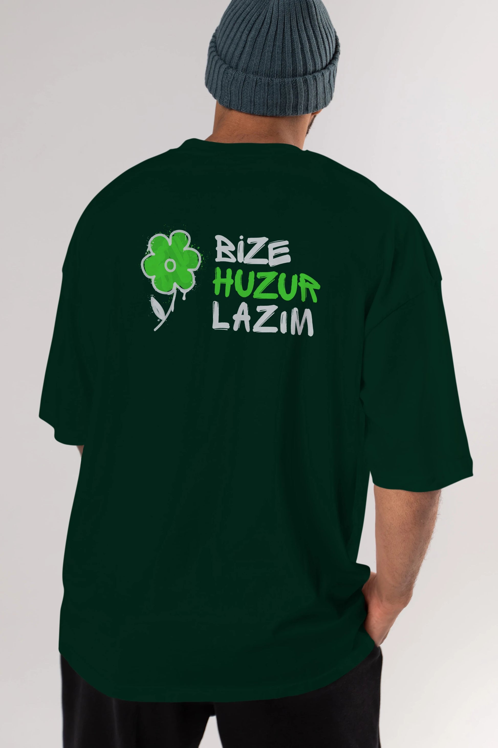 Bize Huzur Lazım Arka Baskılı Oversize t-shirt Erkek Kadın Unisex