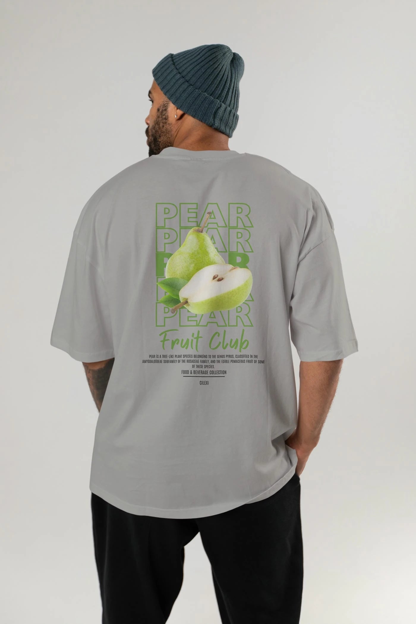 Pear Arka Baskılı Oversize t-shirt Erkek Kadın Pamuk Bisiklet Yaka tişort