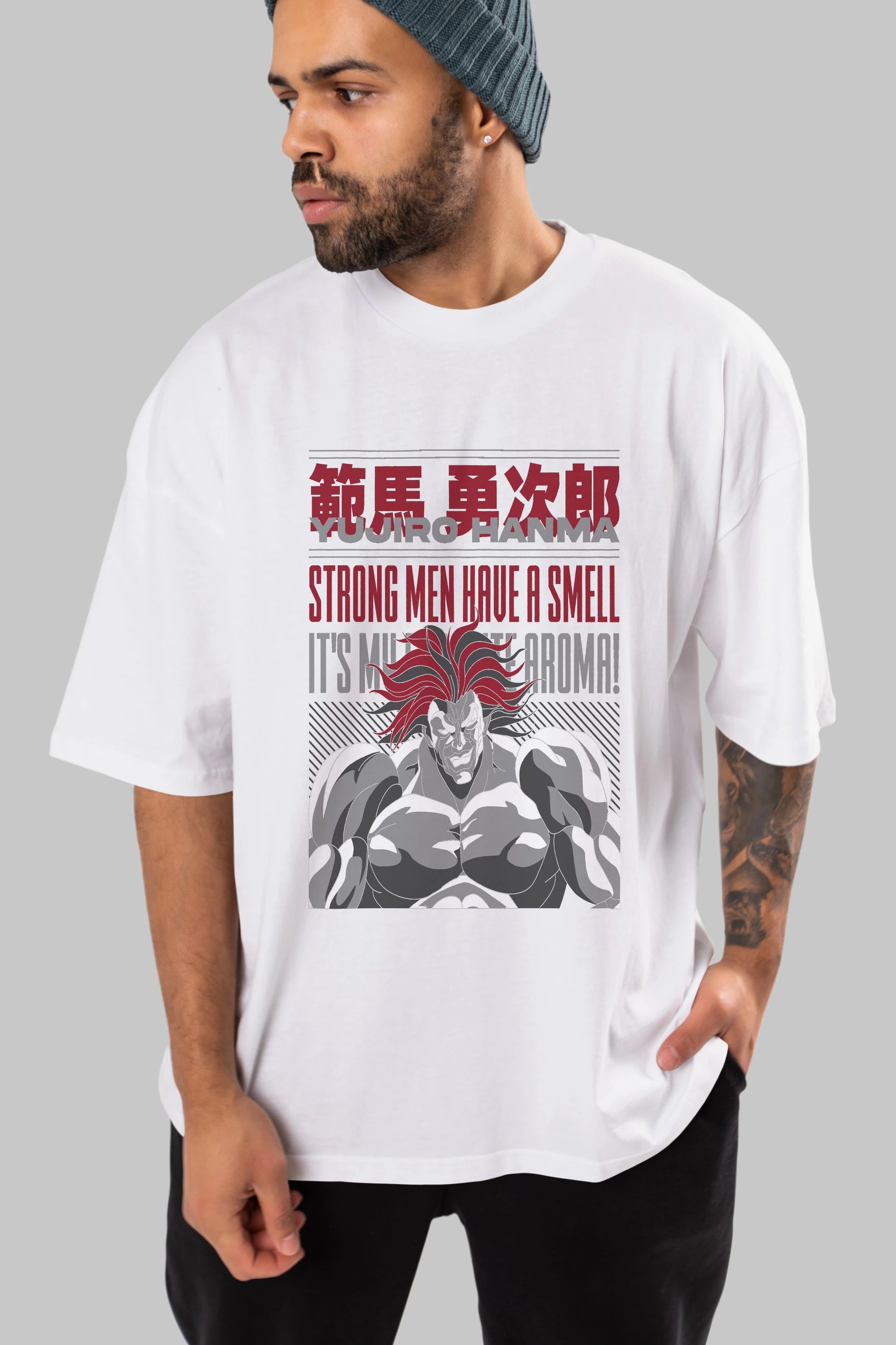 YUJIRO HANMA Anime Ön Baskılı Oversize t-shirt %100 pamuk Erkek Kadın Unisex