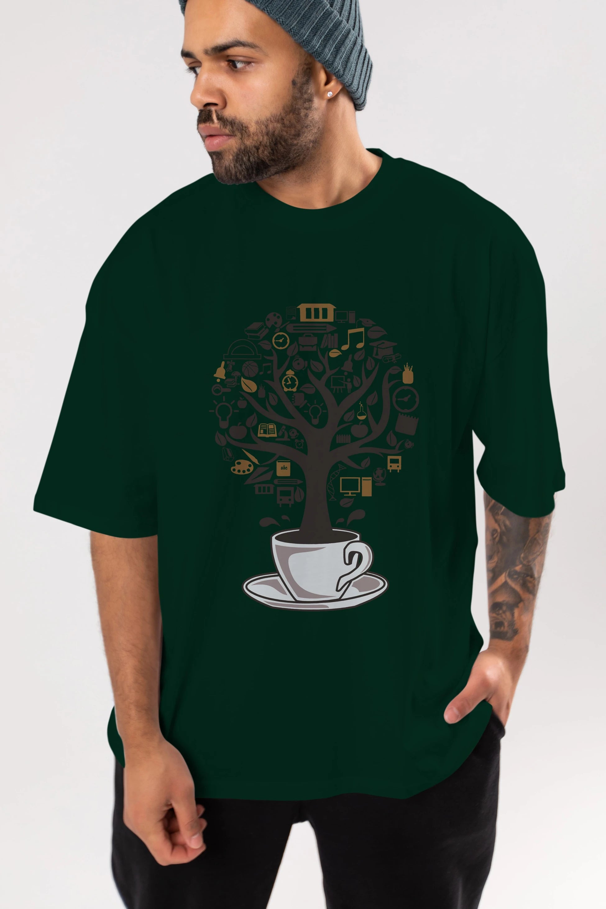 Coffee Tree Ön Baskılı Oversize t-shirt %100 pamuk Erkek Kadın Unisex
