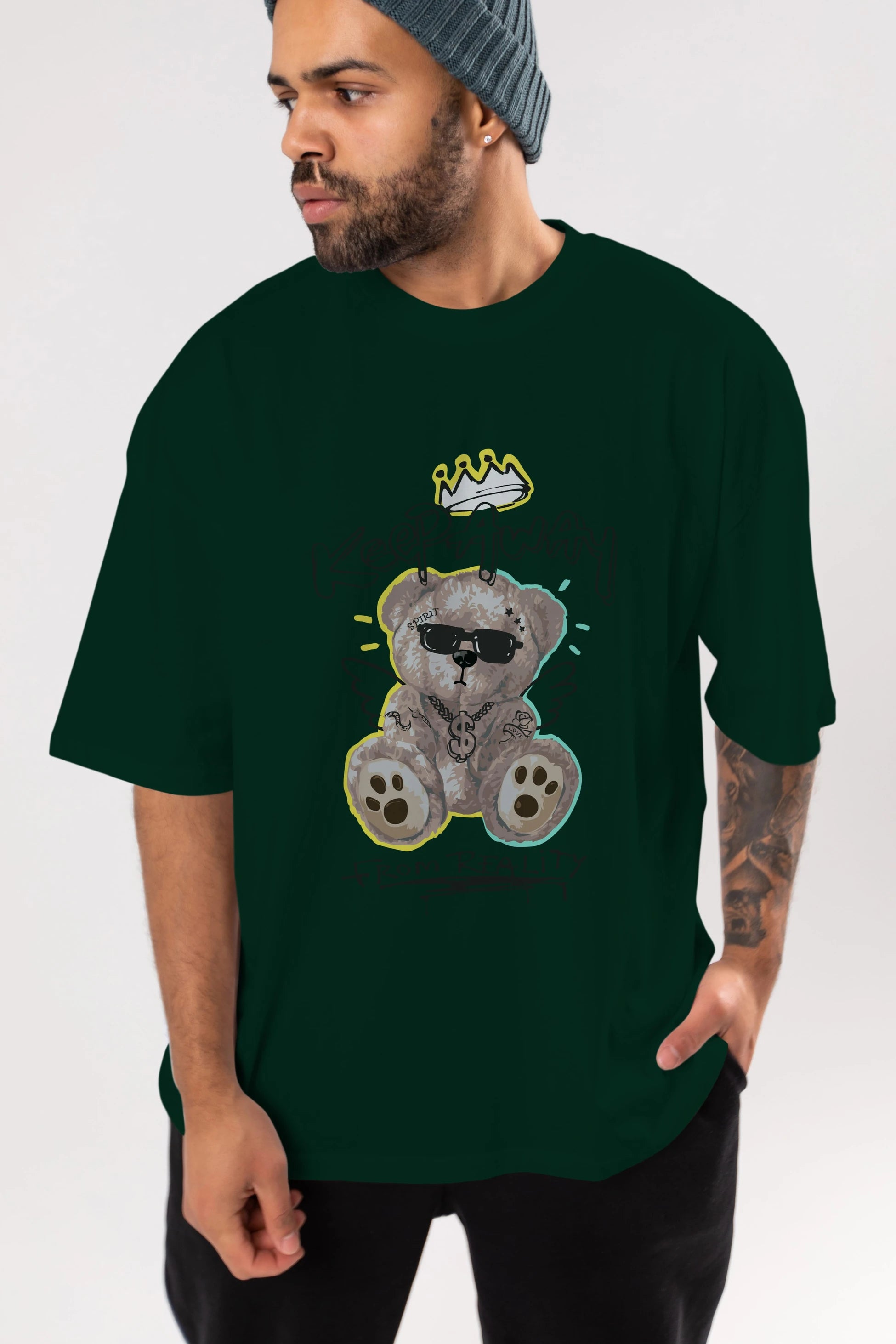 Keep Away Bear 2 Ön Baskılı Oversize t-shirt Erkek Kadın Unisex