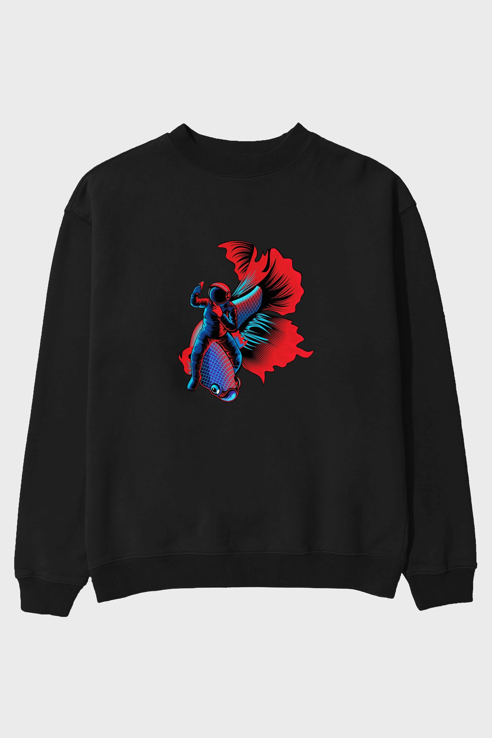 Astrofish selfie Ön Baskılı Oversize Sweatshirt Erkek Kadın Unisex