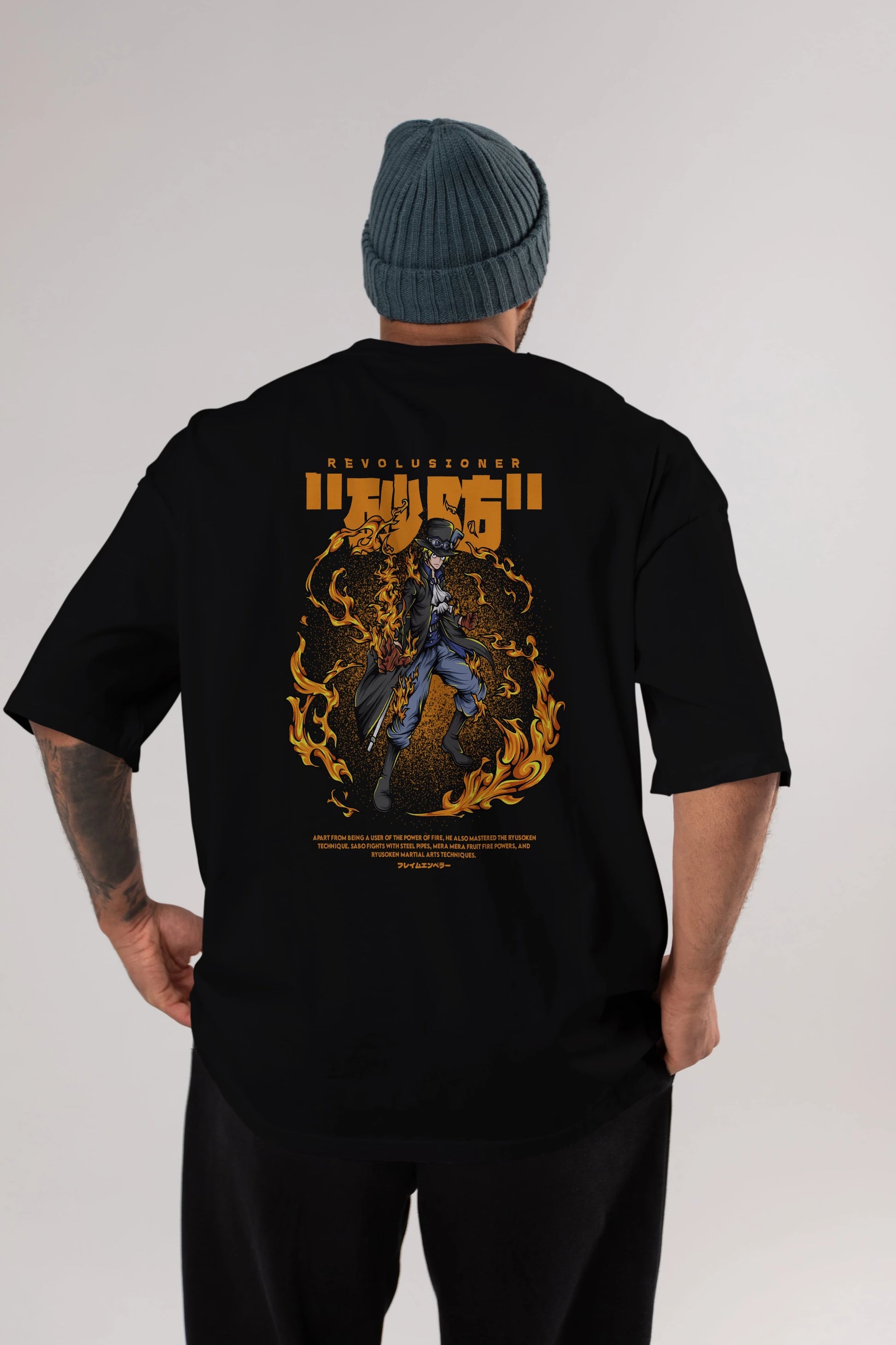 Revolusioner Sabo Anime Arka Baskılı Oversize t-shirt Erkek Kadın Unisex