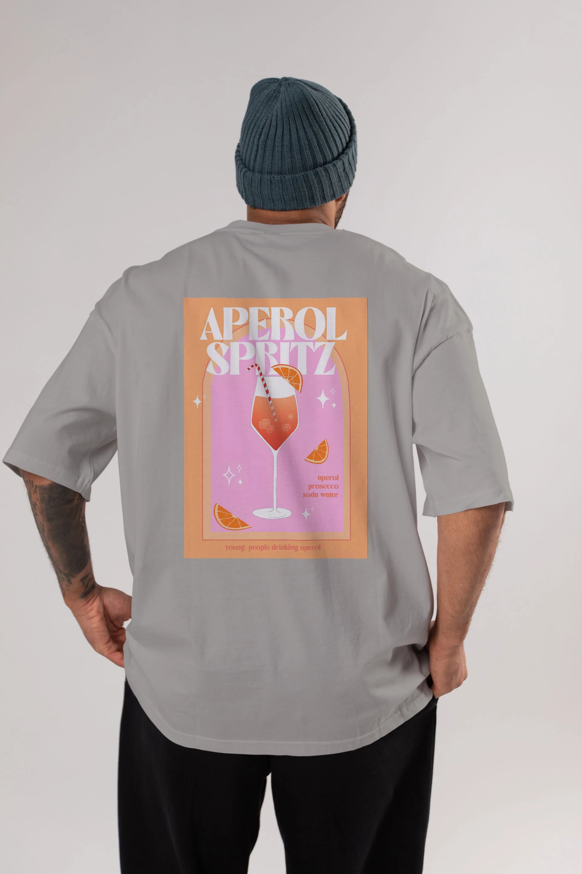 Aperol Spritz 2 Arka Baskılı Oversize t-shirt Erkek Kadın Unisex %100 Pamuk Bisiklet Yaka tişort