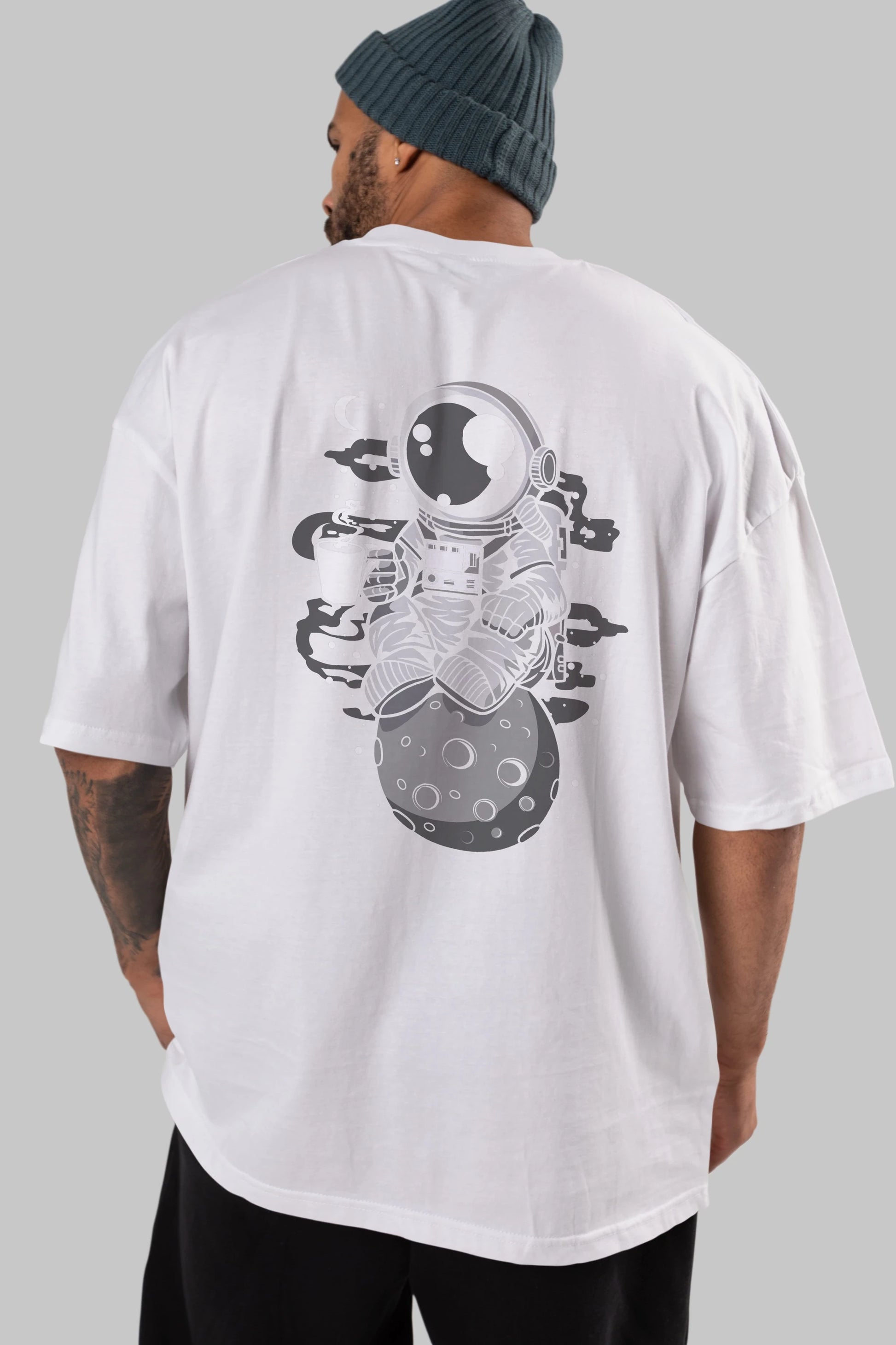 Astronaut Coffee Arka Baskılı Oversize t-shirt Erkek Kadın Unisex