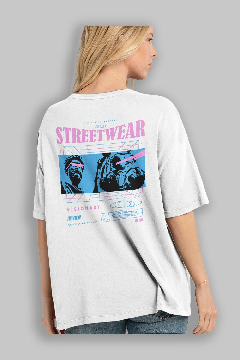 Streetwear Visionary Arka Baskılı Oversize t-shirt Erkek Kadın Unisex