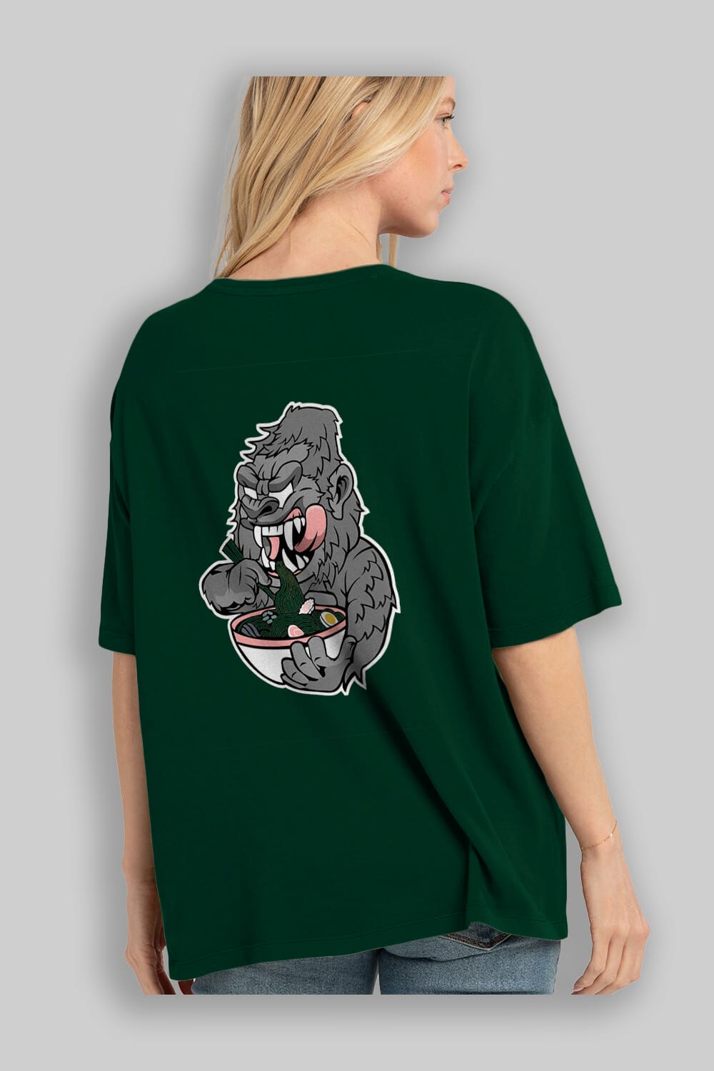 Big Gorilla Ramen Arka Baskılı Oversize t-shirt Erkek Kadın Unisex %100 Pamuk tişort