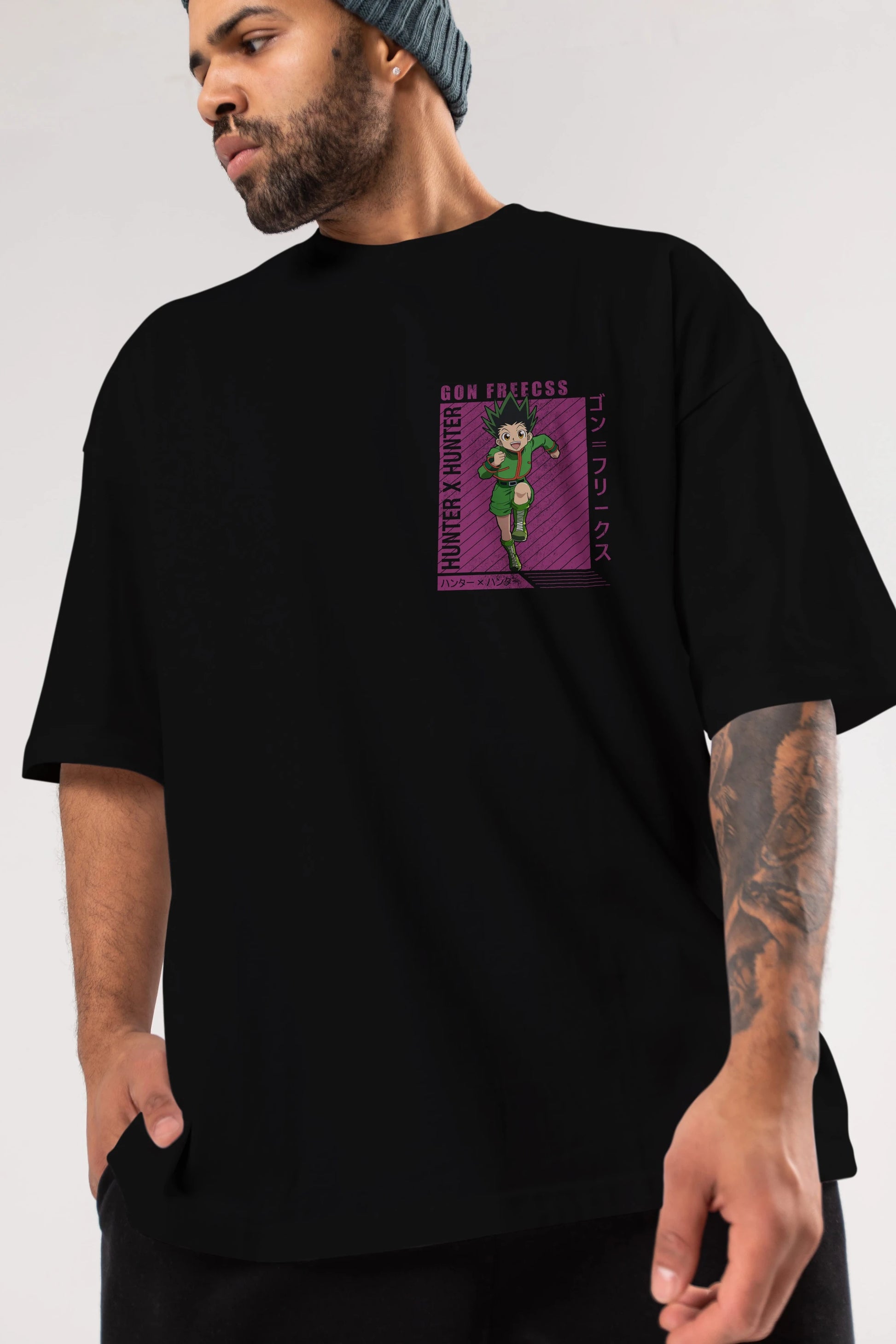 Gon Freecss HUNTER X HUNTER 3 Ön Sol Baskılı Oversize t-shirt Erkek Kadın Unisex %100 Pamuk Bisiklet Yaka tişort