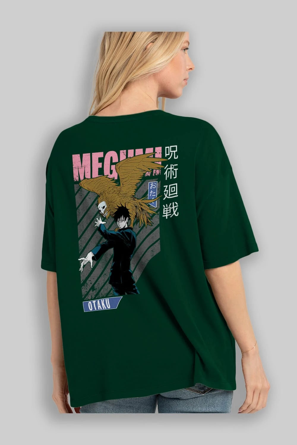 Megumi Fushiguro 2 Anime Arka Baskılı Oversize t-shirt Erkek Kadın Unisex