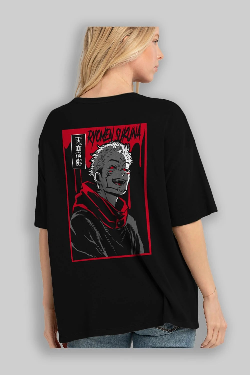 SUKUNA Anime Arka Baskılı Oversize t-shirt Erkek Kadın Unisex