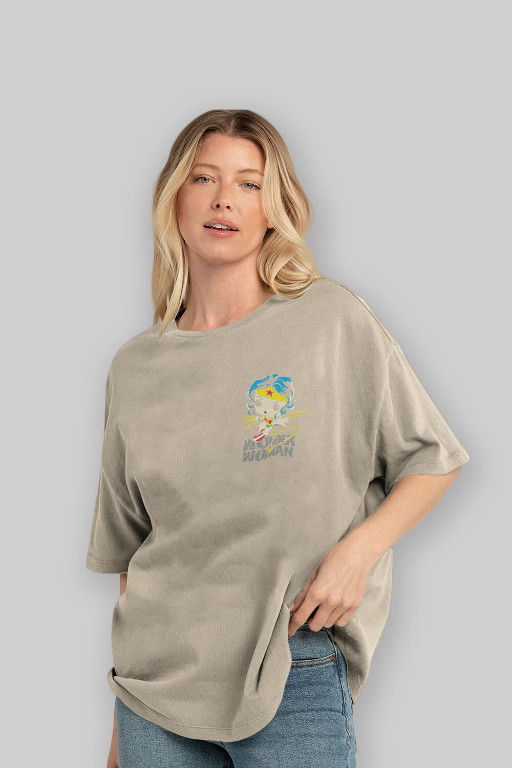 Wonder Woman Ön Sol Baskılı Oversize t-shirt Erkek Kadın Unisex %100 Pamuk Bisiklet Yaka tişort