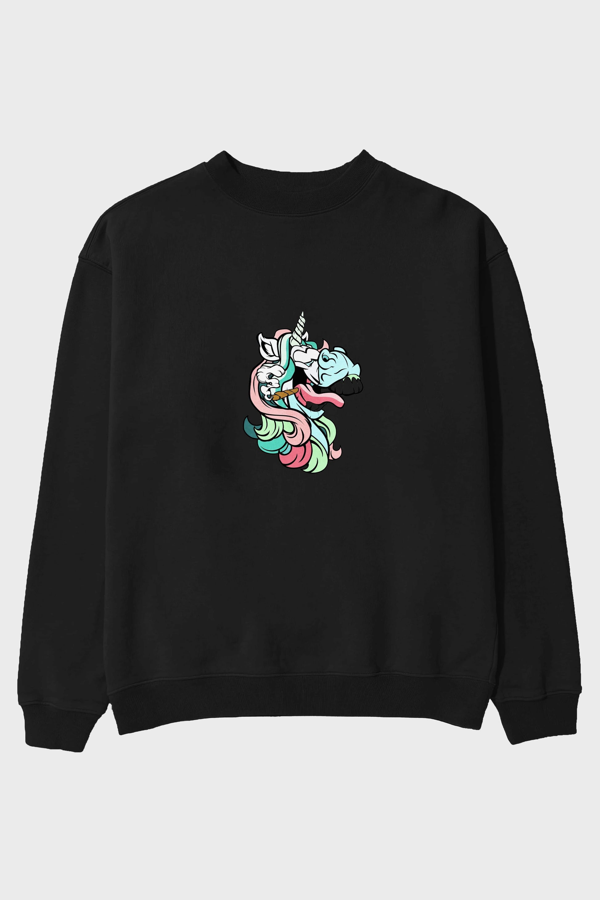 Crazy Unicorn Ön Baskılı Oversize Sweatshirt Erkek Kadın Unisex