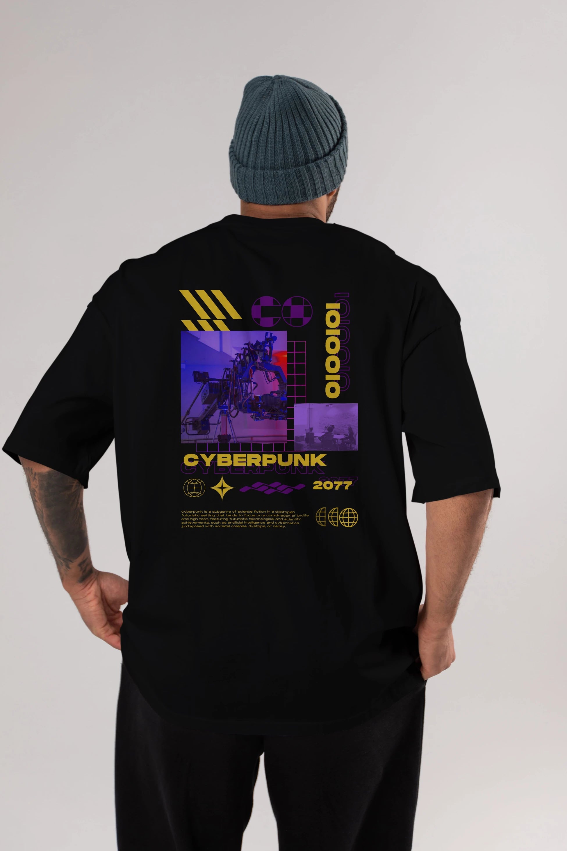 Cyberpunk Yazılı Arka Baskılı Oversize t-shirt Erkek Kadın Unisex