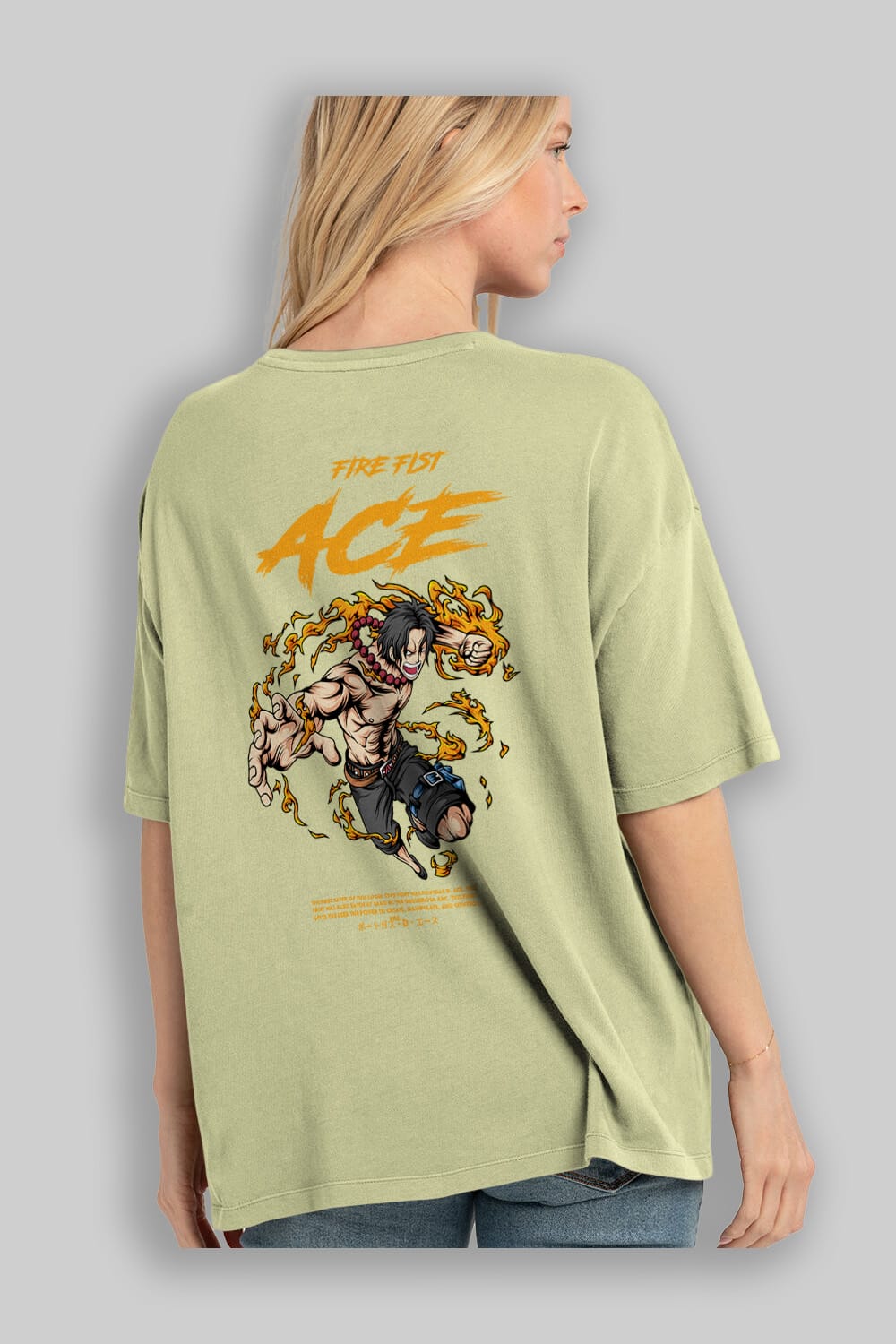Fire Fist Ace Anime Arka Baskılı Oversize t-shirt Erkek Kadın Unisex