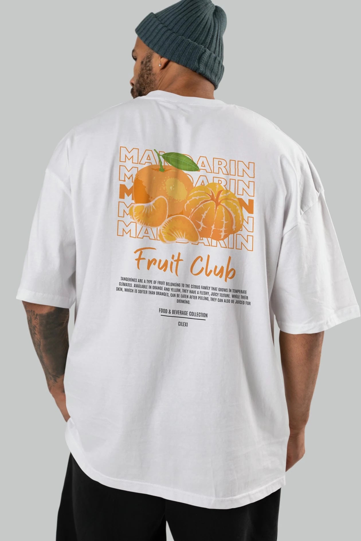 Mandarin Arka Baskılı Oversize t-shirt Erkek Kadın Pamuk Bisiklet Yaka tişort