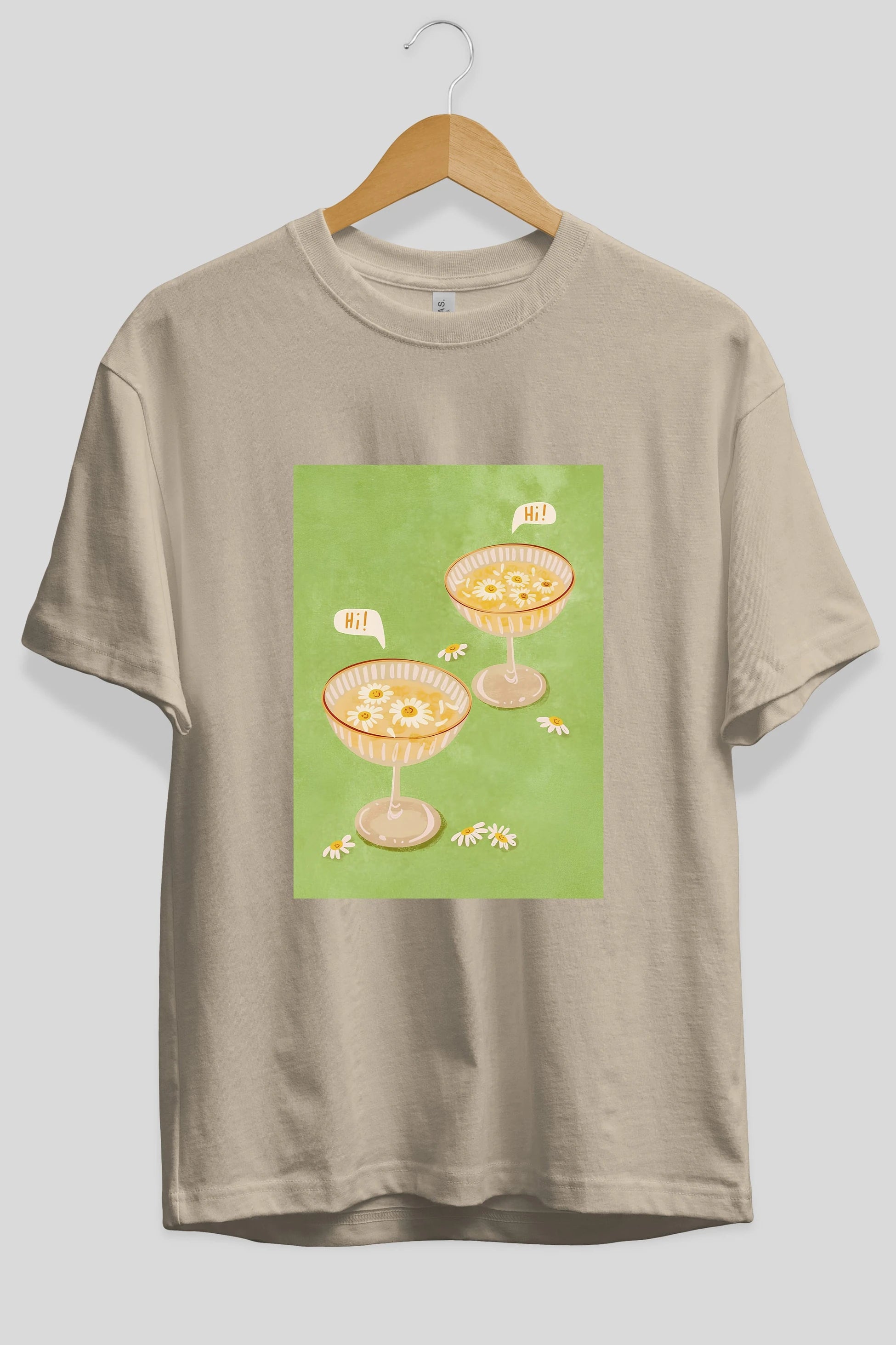 Hi Cheers Ön Baskılı Oversize t-shirt Erkek Kadın Unisex %100 Pamuk Bisiklet Yaka tişort