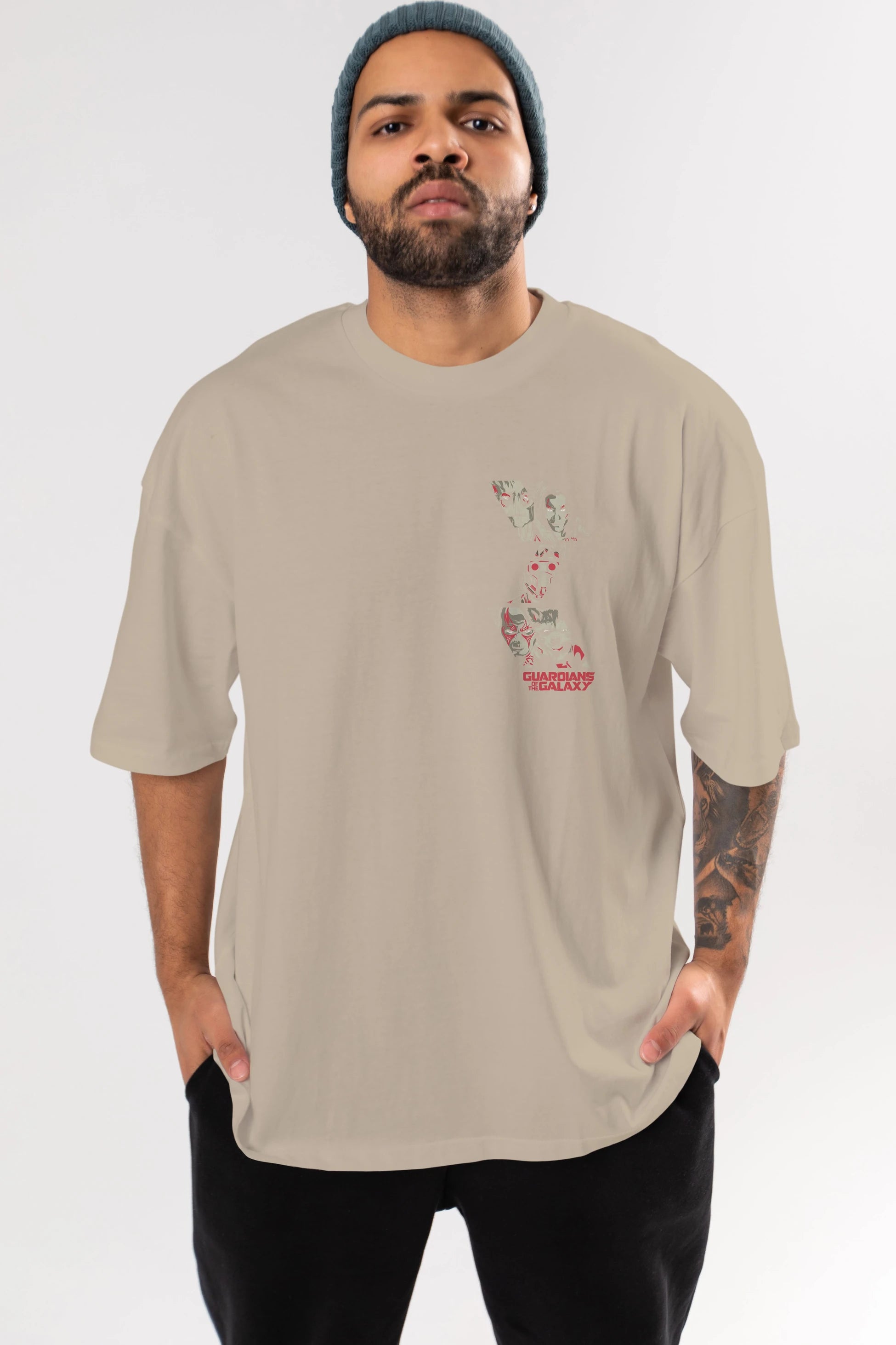 Guardians of The Galaxy (2) Ön Sol Baskılı Oversize t-shirt Erkek Kadın Unisex %100 Pamuk Bisiklet Yaka tişort