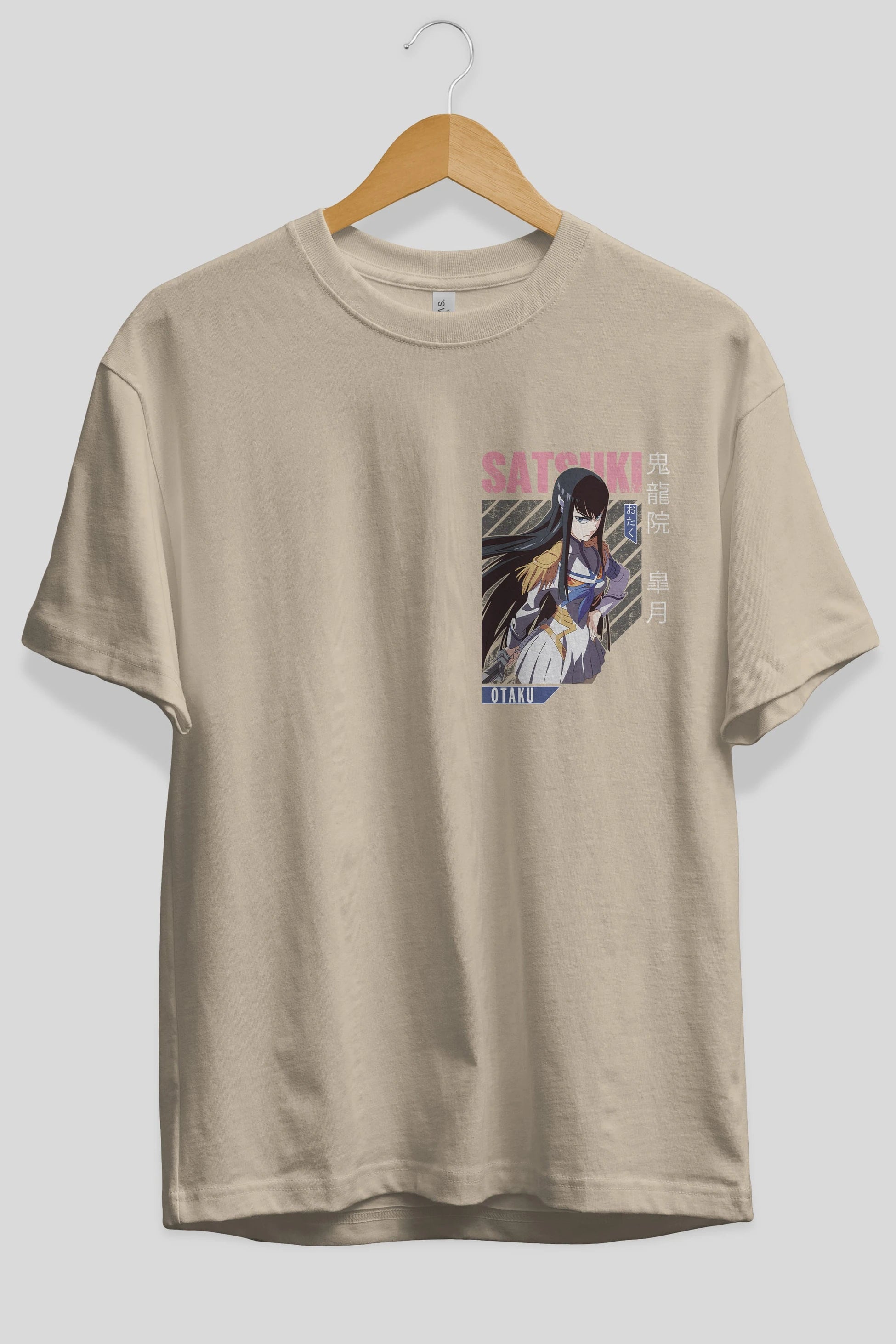 Satsuki Kiryuuin 8 Ön Sol Baskılı Oversize t-shirt Erkek Kadın Unisex %100 Pamuk Bisiklet Yaka tişort
