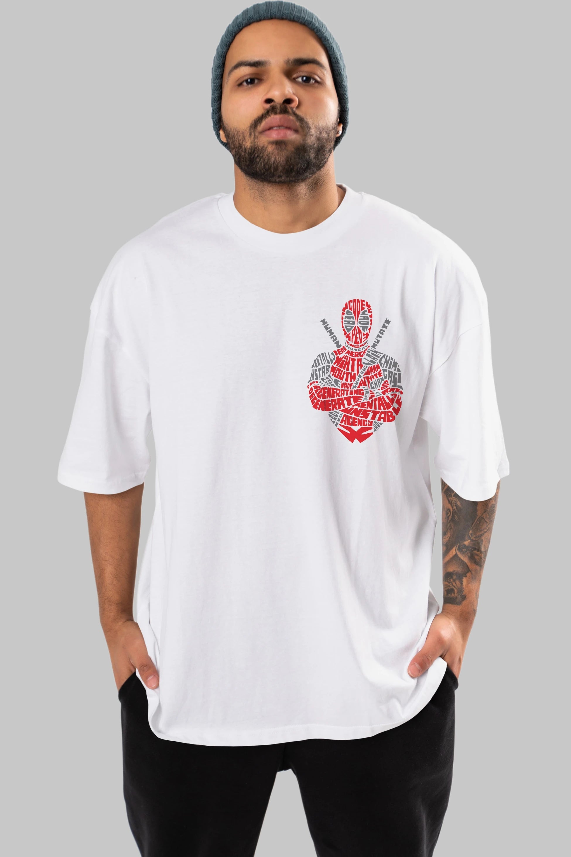 Deadpool (16) Ön Sol Baskılı Oversize t-shirt Erkek Kadın Unisex %100 Pamuk Bisiklet Yaka tişort