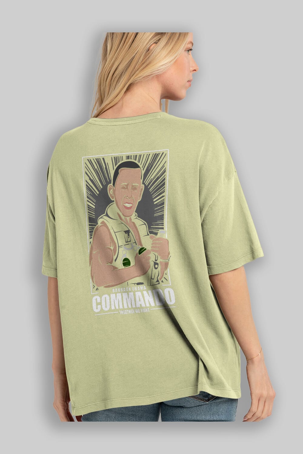 Obama Commando Arka Baskılı Oversize t-shirt Erkek Kadın Unisex %100 Pamuk tişort
