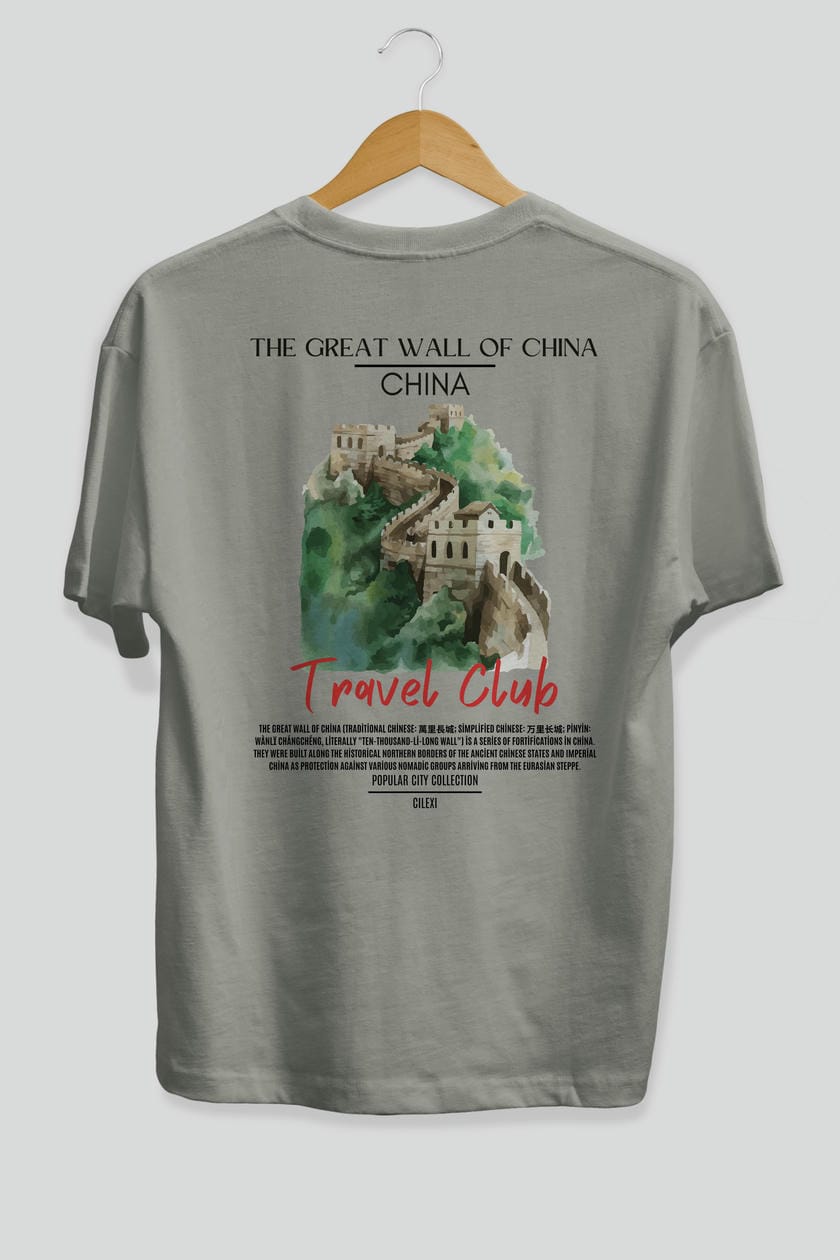 The Great Wall Of China Arka Baskılı Oversize t-shirt Erkek Kadın Pamuk Bisiklet Yaka tişort