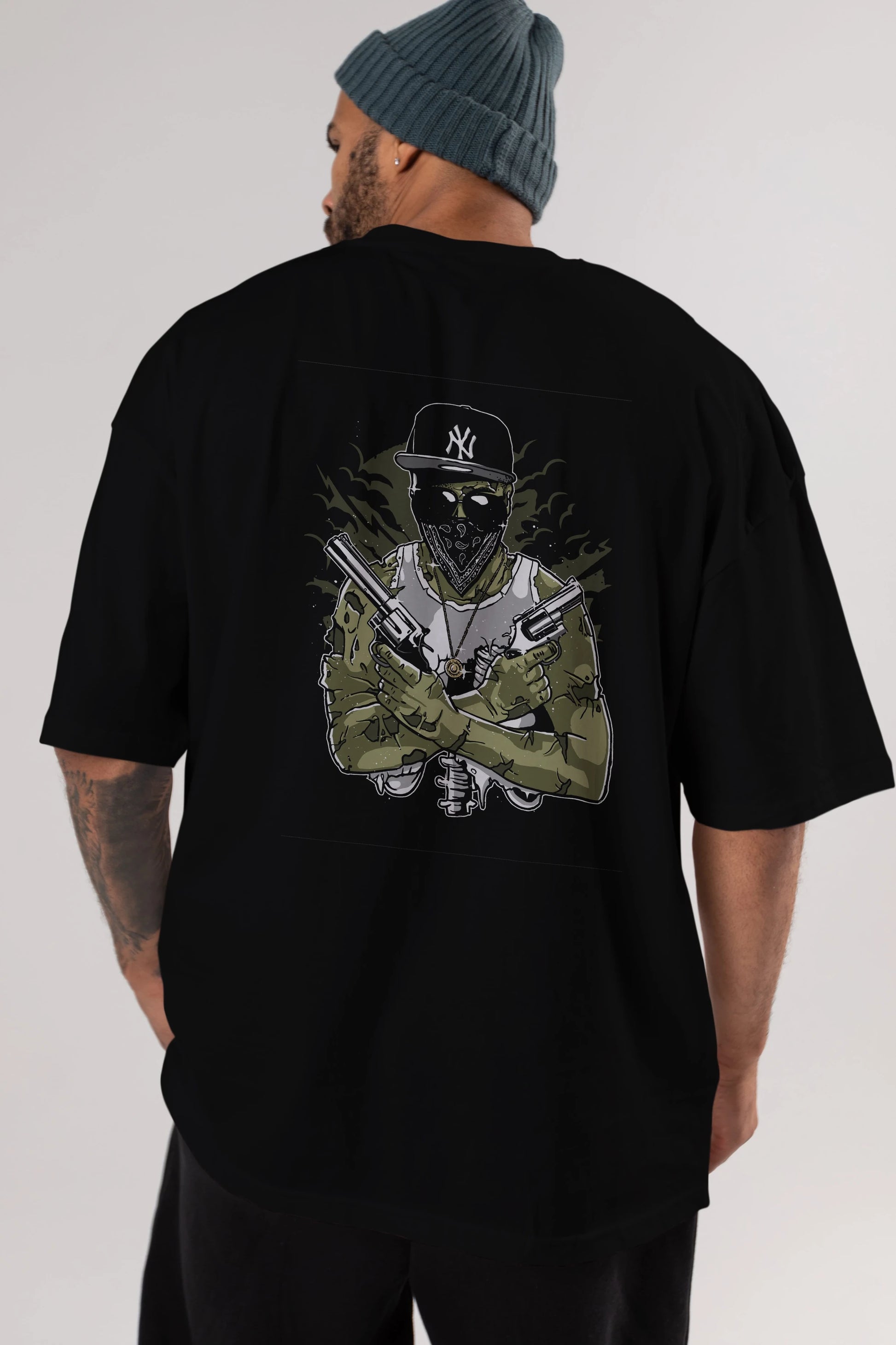 Gangsta Zombie Arka Baskılı Oversize t-shirt Erkek Kadın Unisex %100 Pamuk