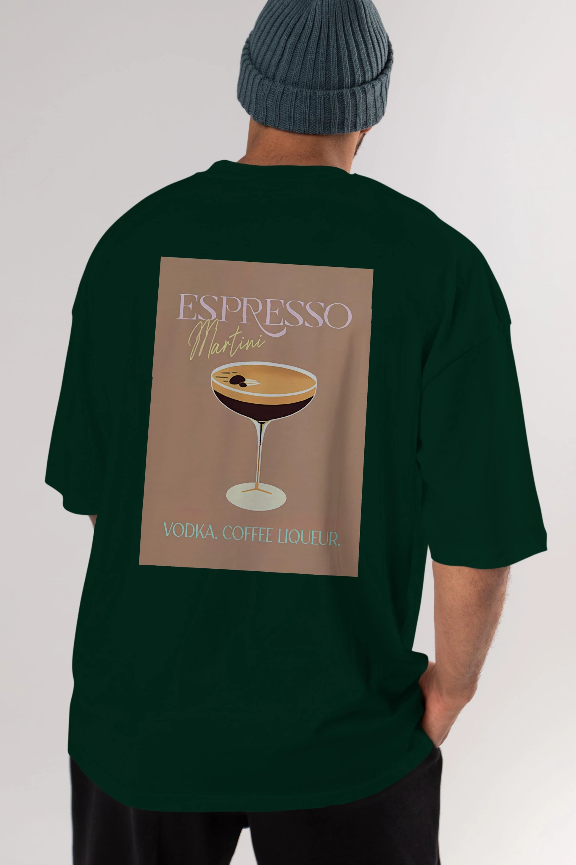 Espresso Martini Cocktail Arka Baskılı Oversize t-shirt Erkek Kadın Unisex %100 Pamuk Bisiklet Yaka tişort
