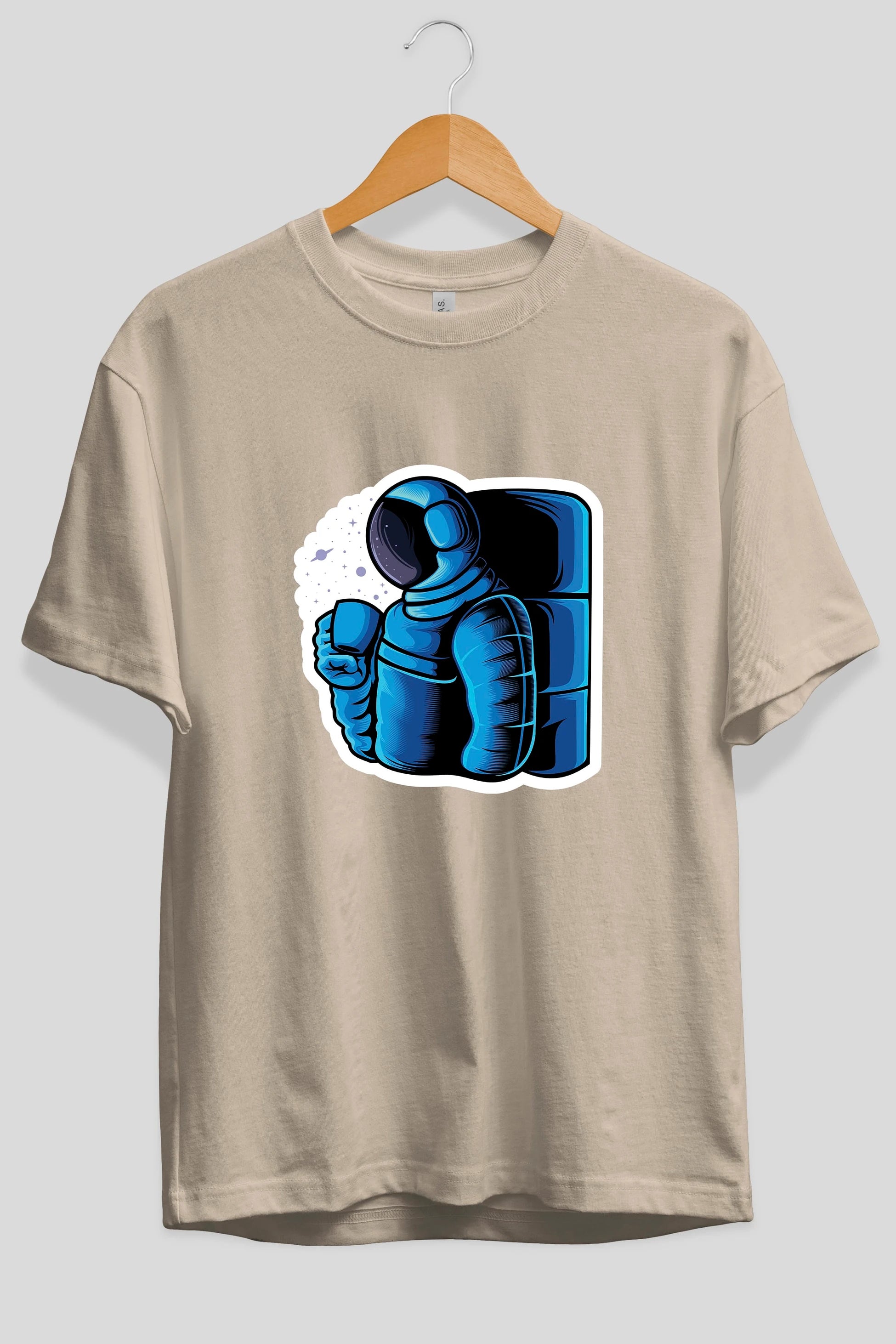 Drinking coffee in space sticker Ön Baskılı Oversize t-shirt Erkek Kadın Unisex