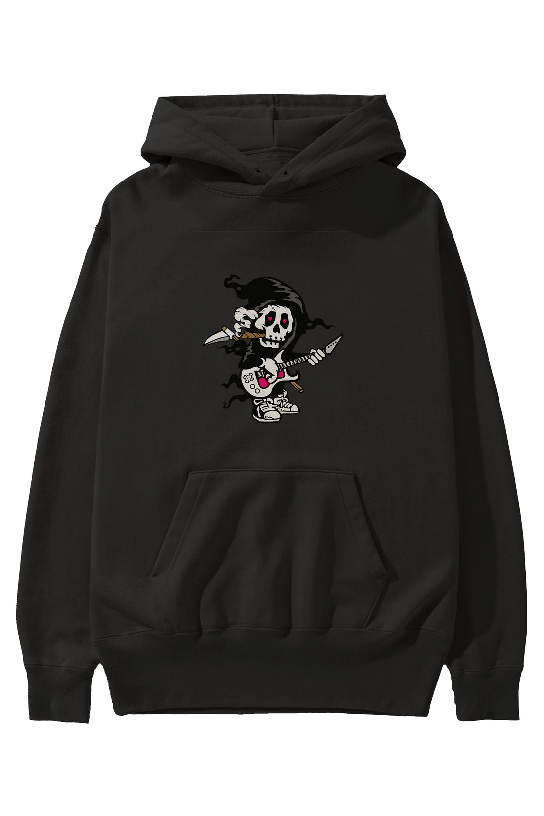 Grim Rockstar Ön Baskılı Hoodie Oversize Kapüşonlu Sweatshirt Erkek Kadın Unisex