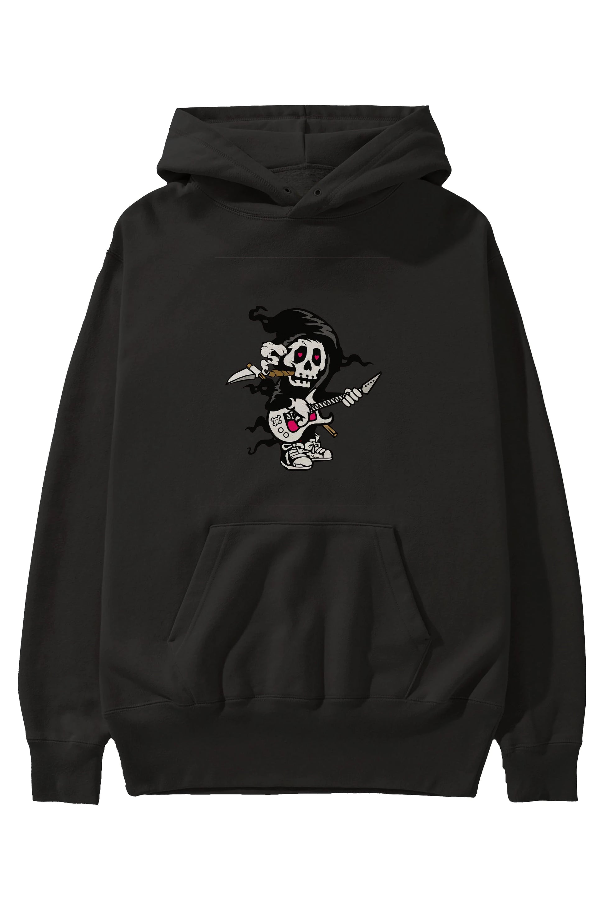 Grim Rockstar Ön Baskılı Hoodie Oversize Kapüşonlu Sweatshirt Erkek Kadın Unisex