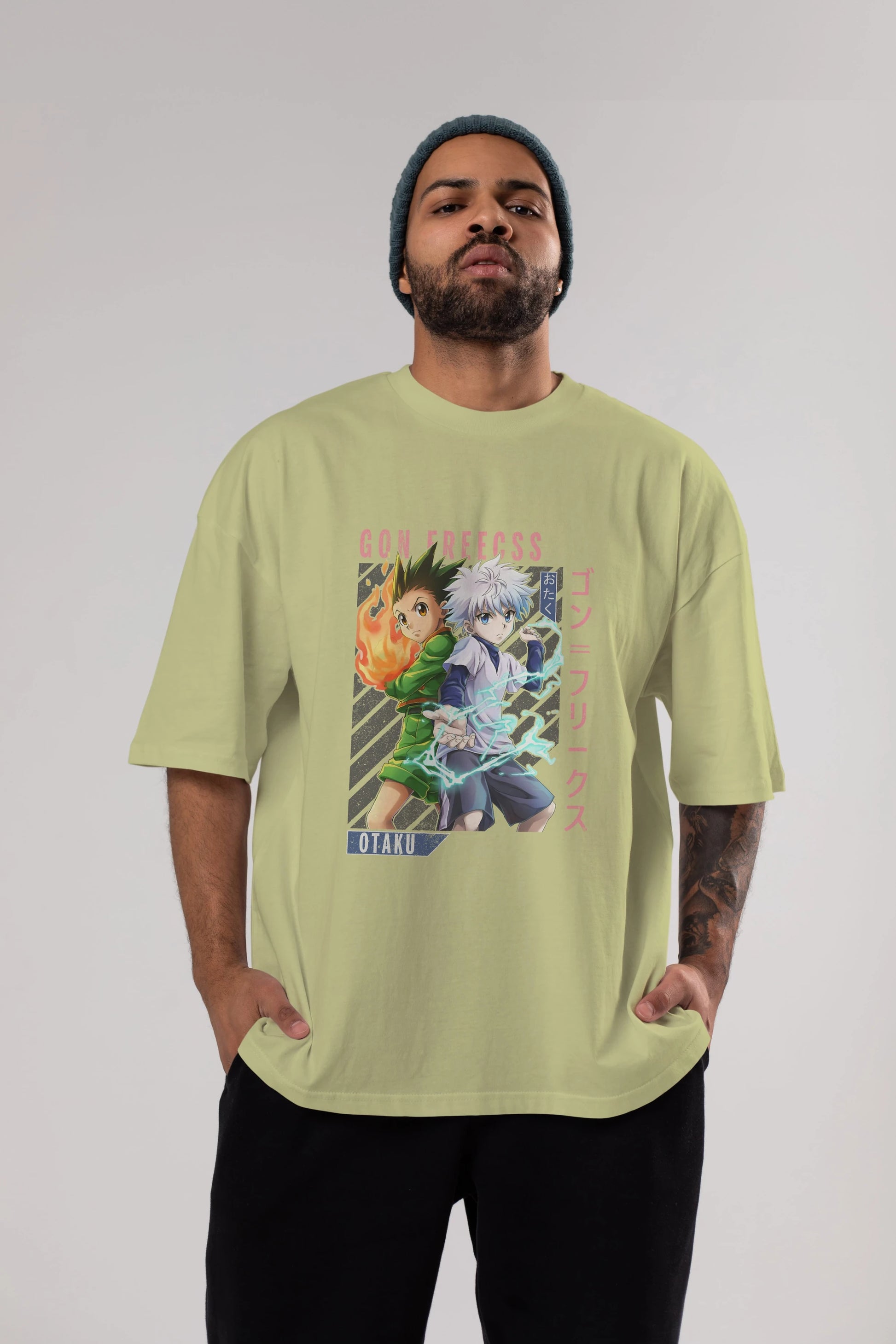 Gon Freecss HUNTER X HUNTER 1 Anime Ön Baskılı Oversize t-shirt %100 pamuk Erkek Kadın Unisex