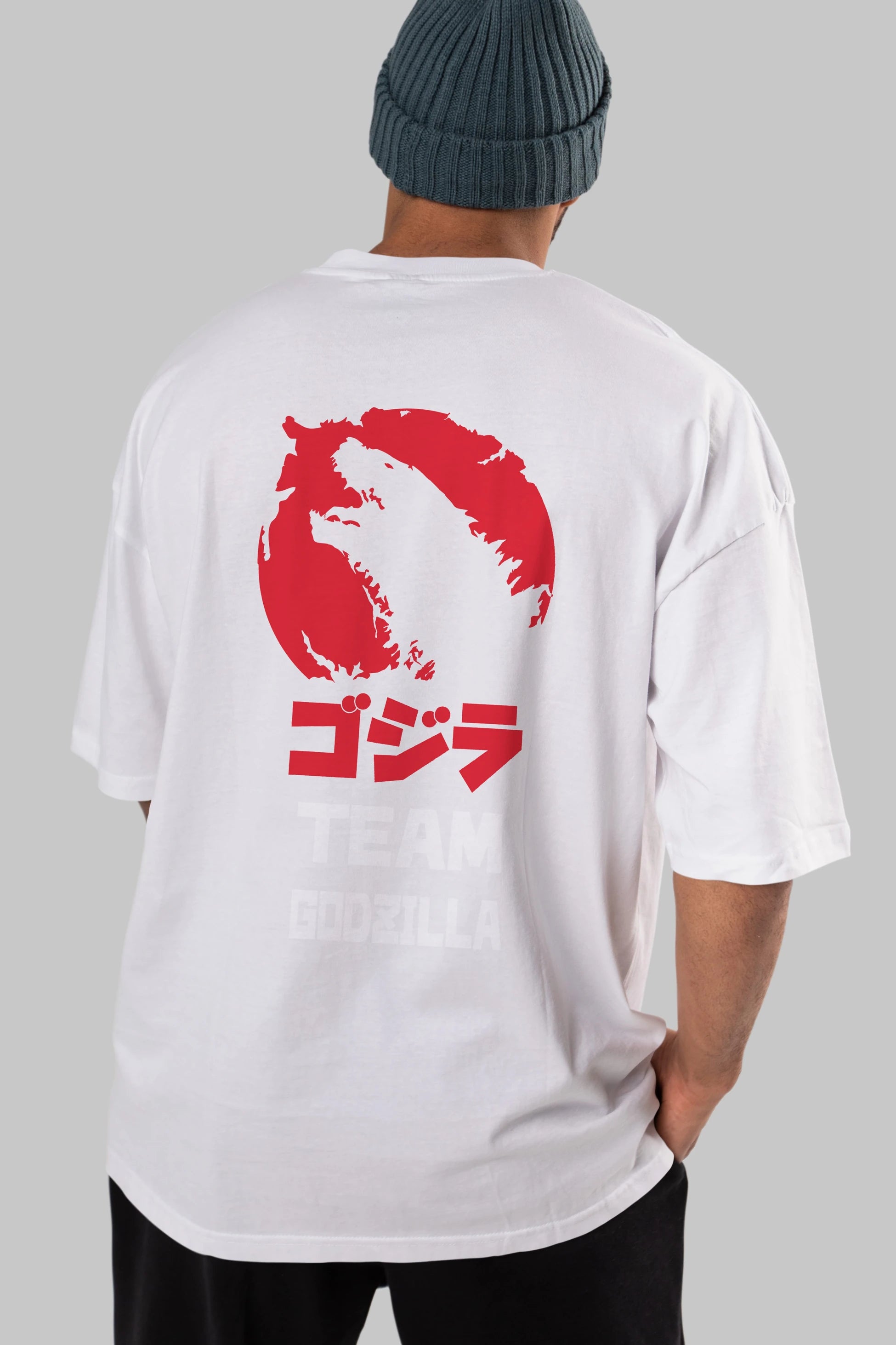 Team Godzilla Arka Baskılı Oversize t-shirt Erkek Kadın Unisex %100 Pamuk Bisiklet Yaka tişort